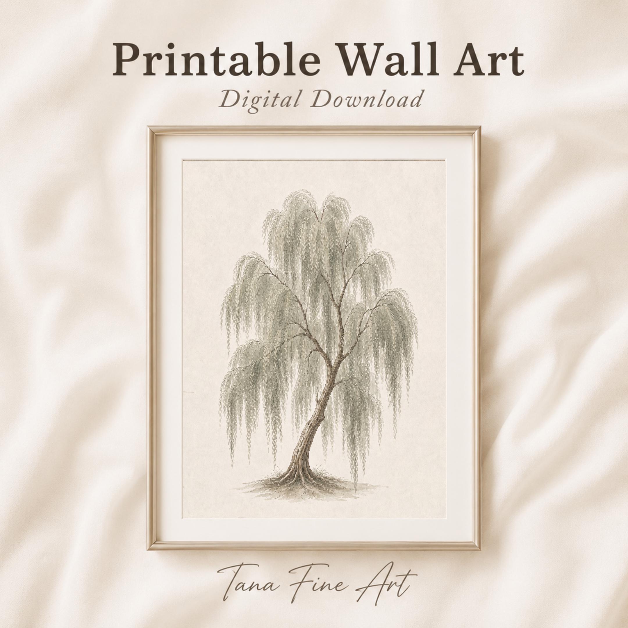 Willow Tree Wall Art, Neutral Watercolor Botanical Tree Print, Cottage Nature Decor (Digital Download) — image 3