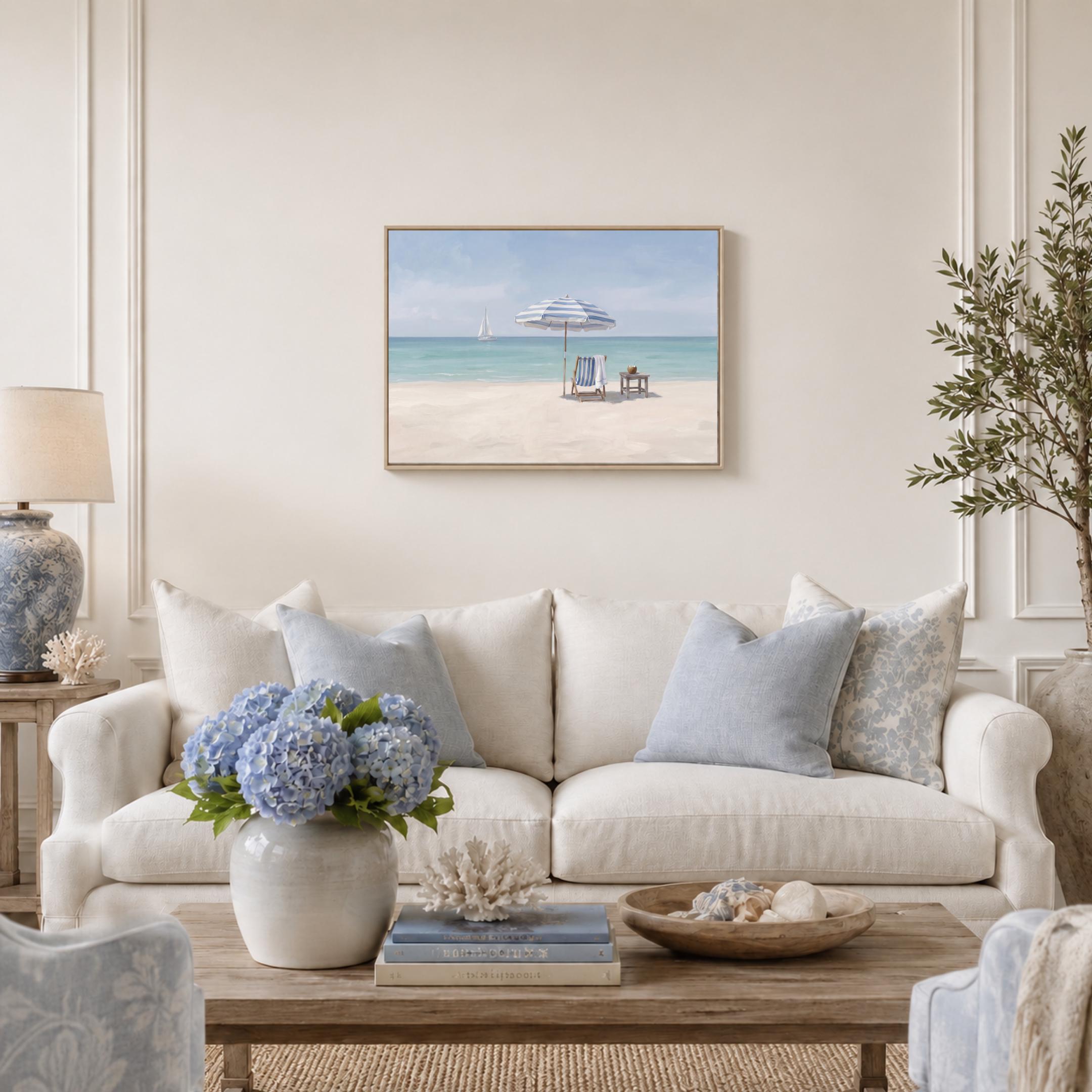 Coastal Beach Wall Art, Minimal Summer Ocean, Blue White Beach House Decor (Digital Download) — image 5