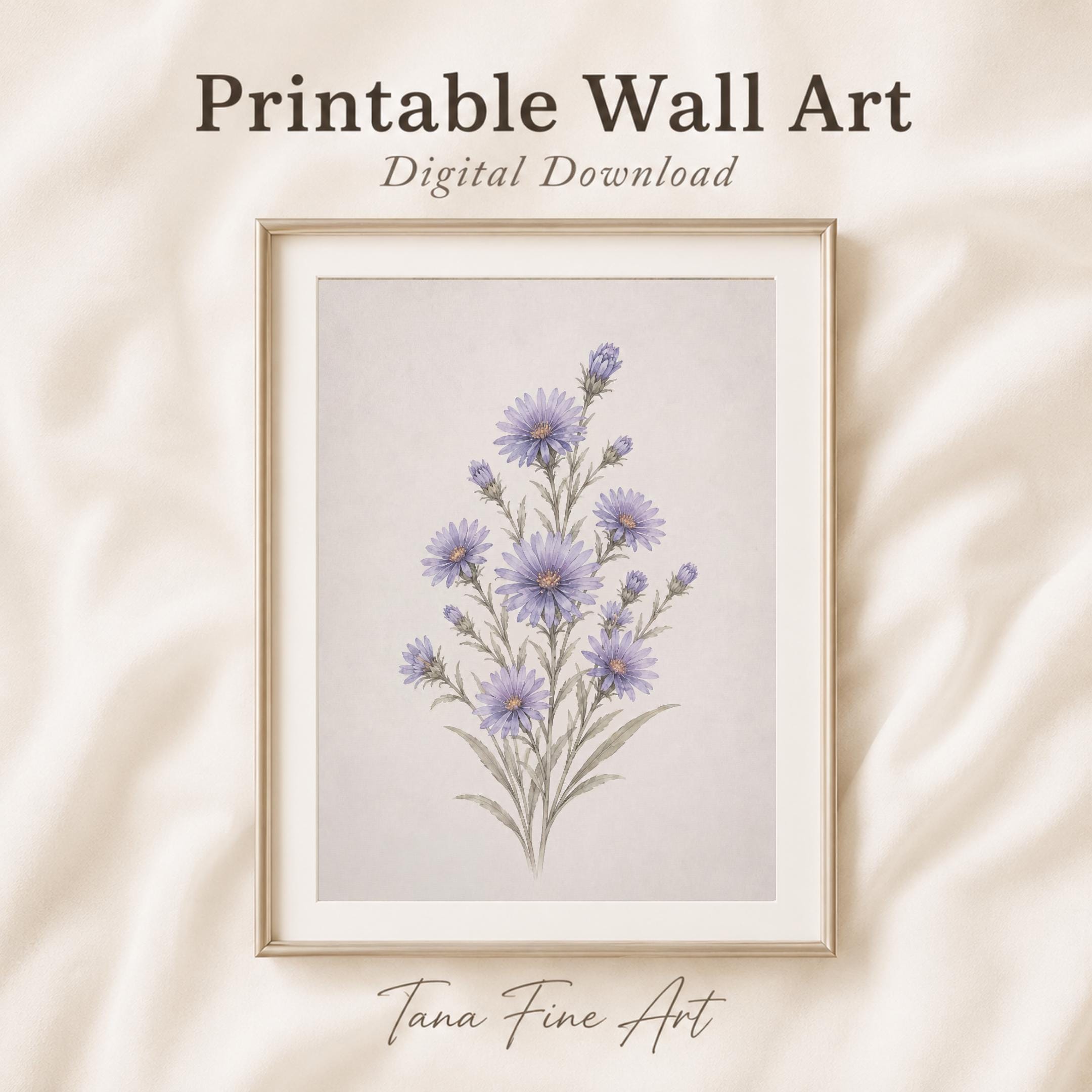 September Birth Flower Print | Aster Printable Wall Art | Purple Botanical Decor Gift Digital Download — image 7