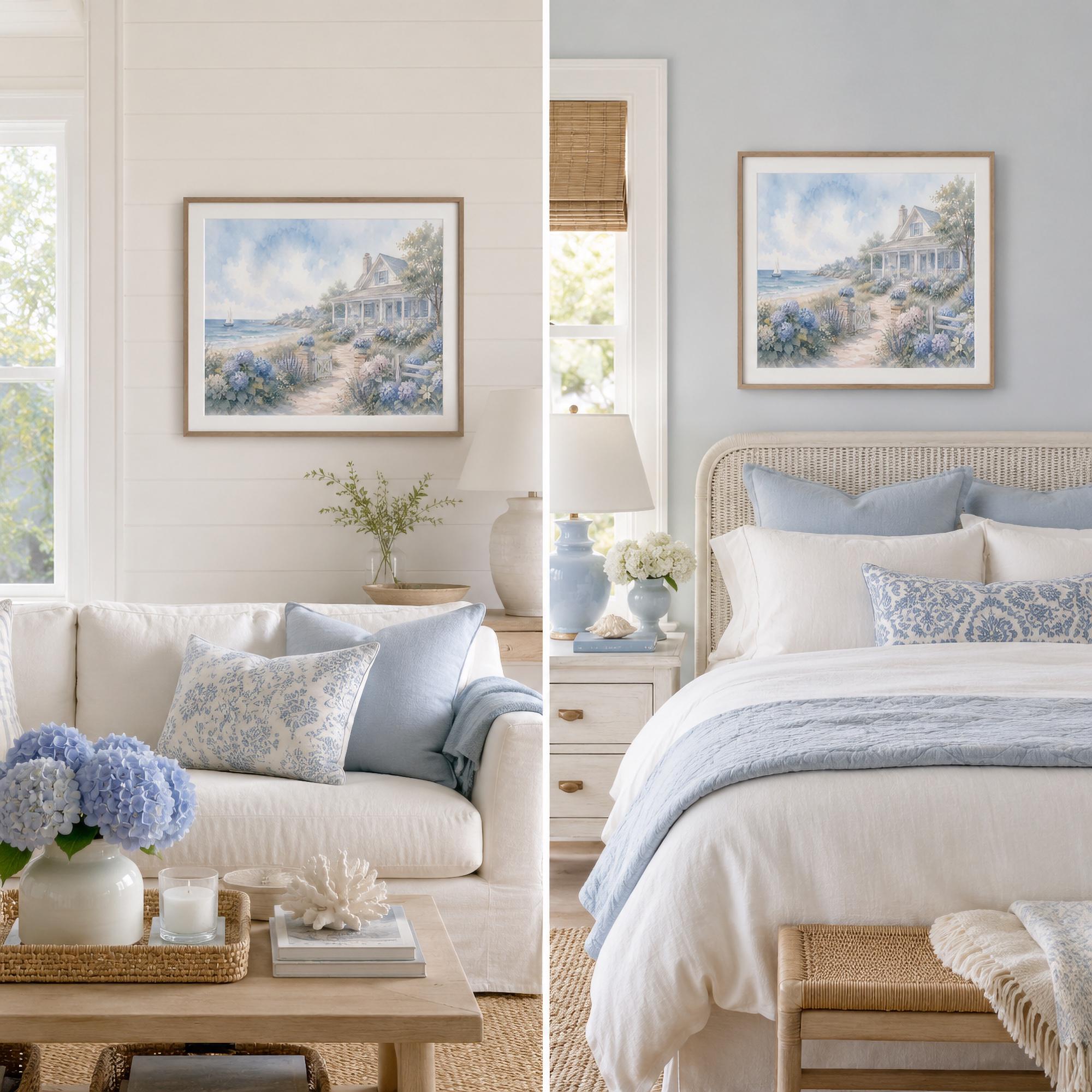Coastal Hydrangea Print, Beach House Cottage Wall Art, Hamptons Style (Digital Download) — image 2