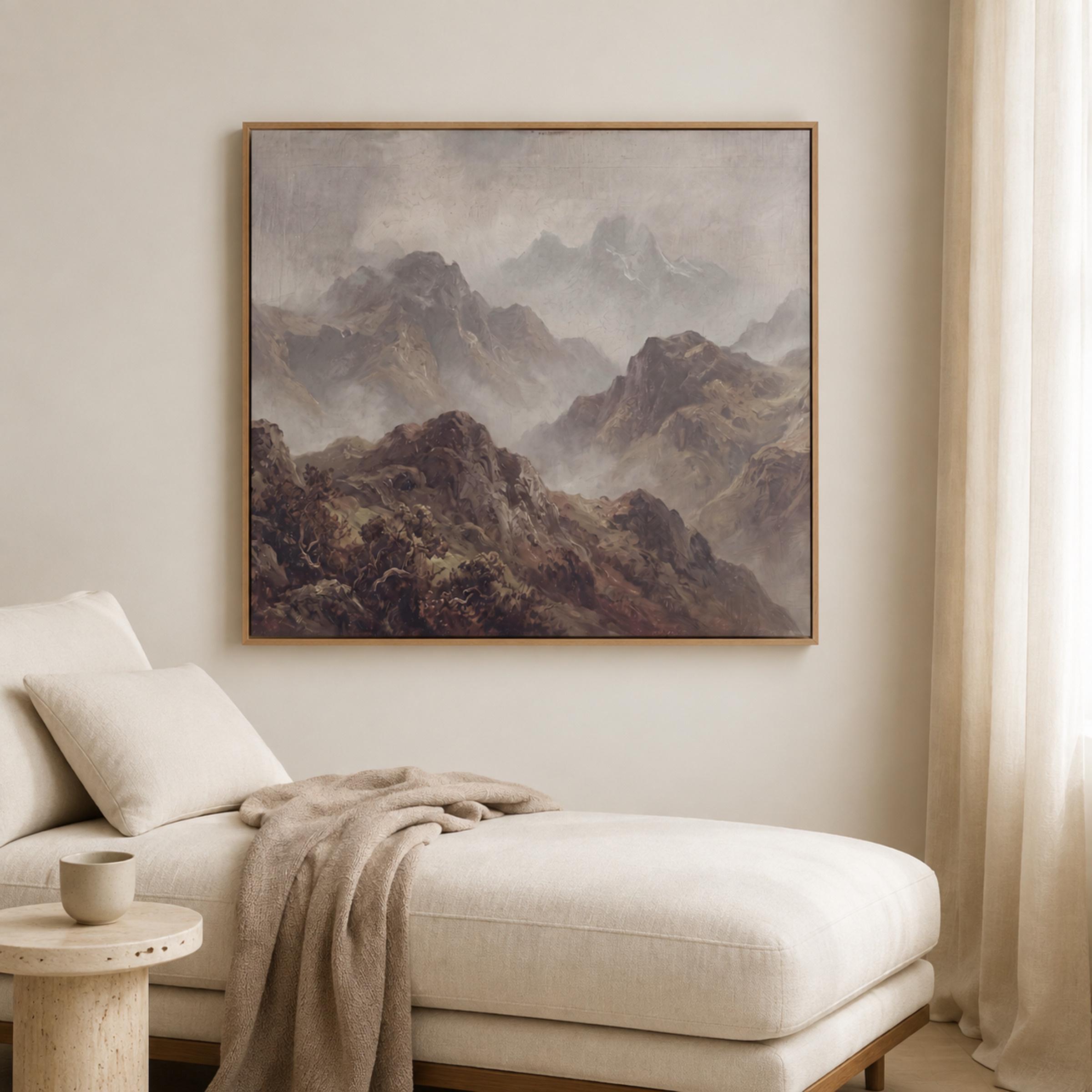 Rustic Mountain Wall Art, Vintage Misty Alpine Landscape, Earthy Wilderness Home Decor, Digital Download — image 4