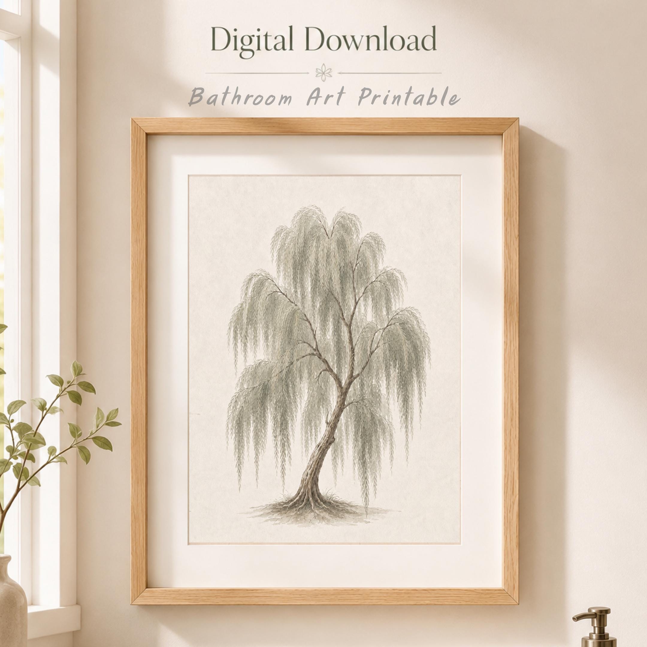Willow Tree Wall Art, Neutral Watercolor Botanical Tree Print, Cottage Nature Decor (Digital Download) — image 5