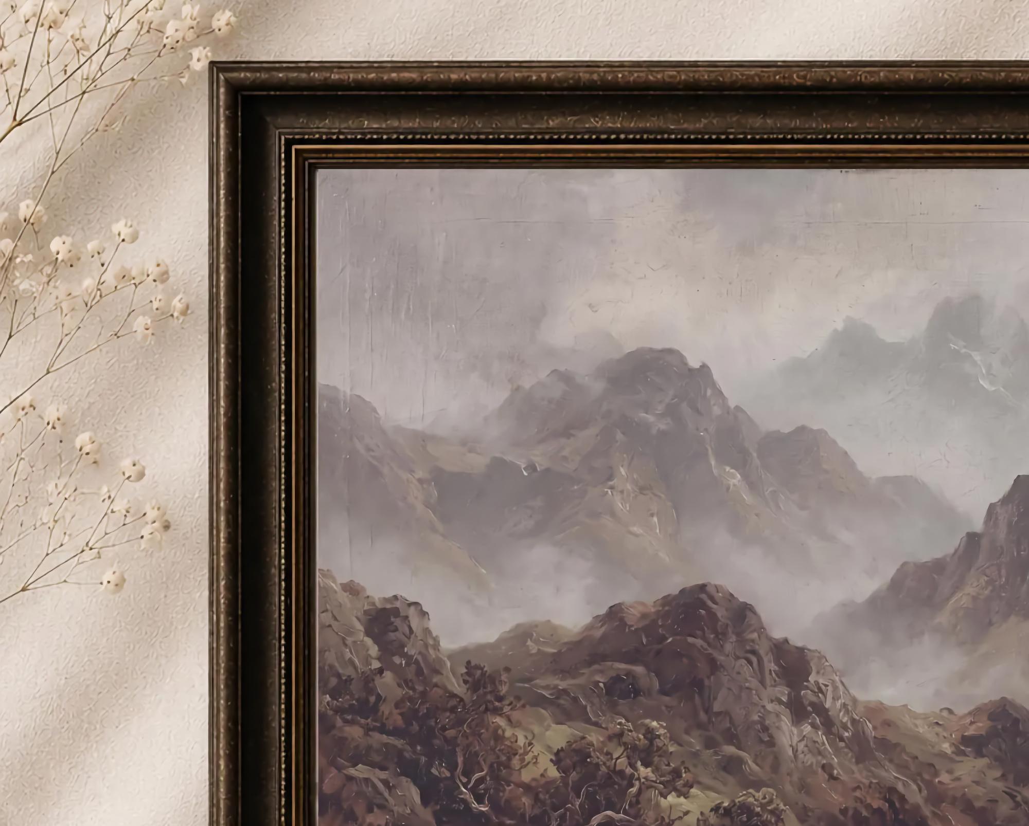 Rustic Mountain Wall Art, Vintage Misty Alpine Landscape, Earthy Wilderness Home Decor, Digital Download — image 2