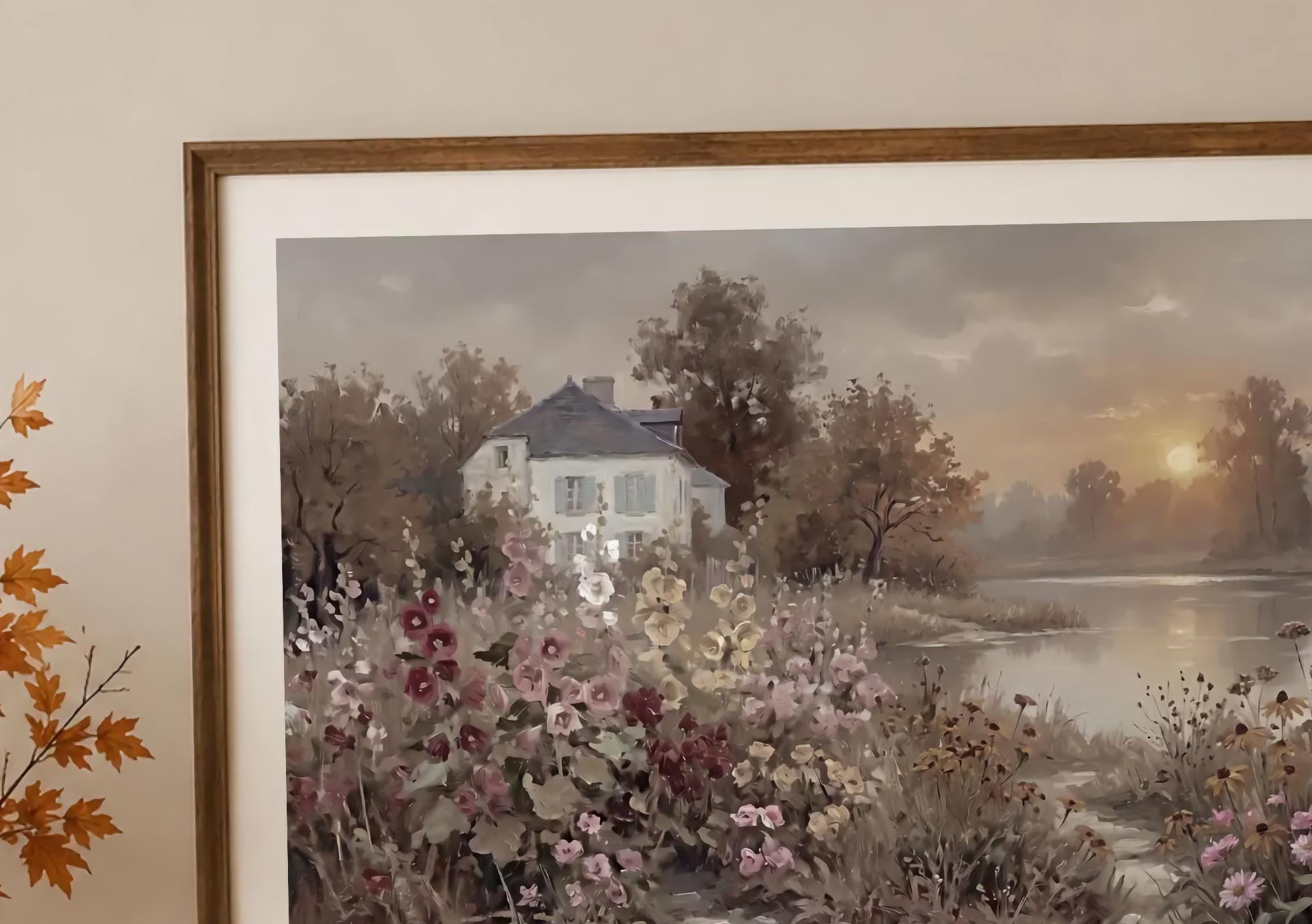 Moody Country Cottage Garden Wall Art, Lake Landscape Print, Vintage Farmhouse Decor (Digital Download) — image 2