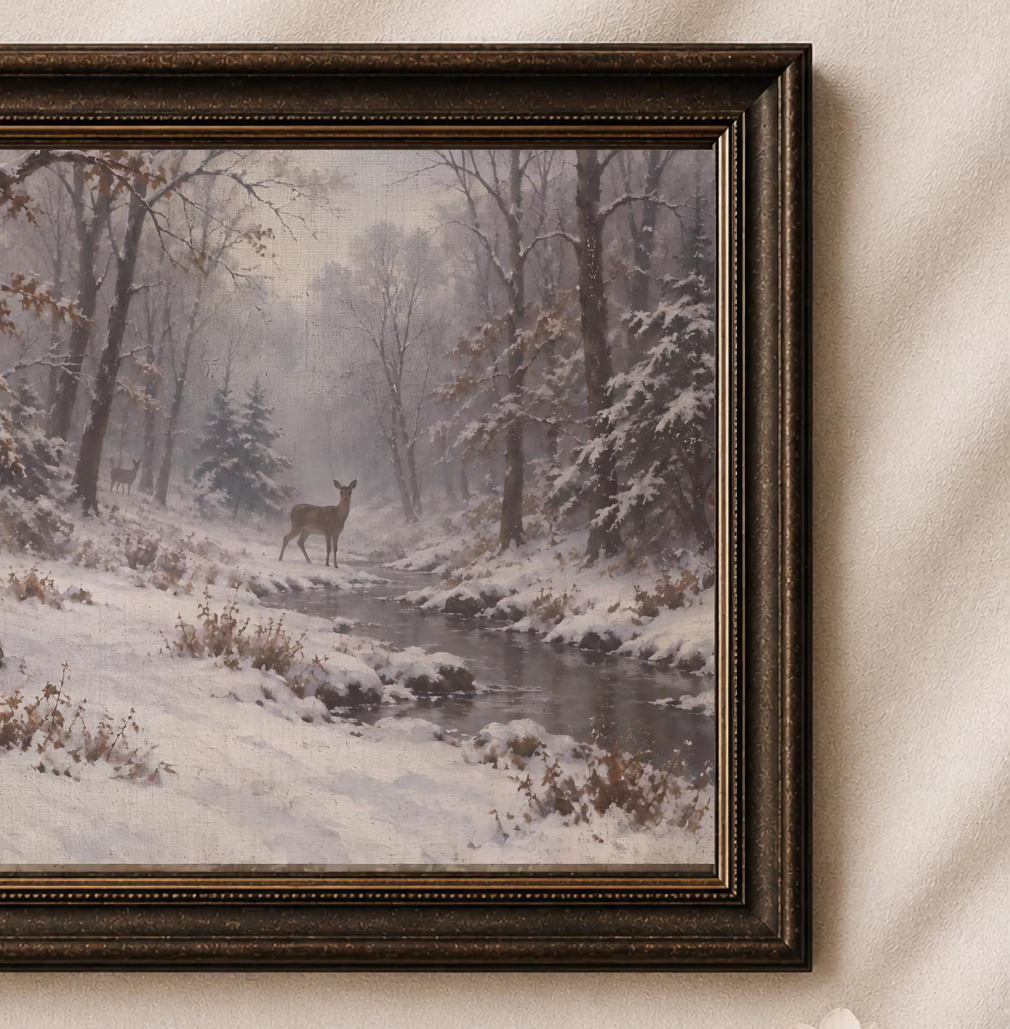 Deer beside the Snowy Forest Stream — image 2