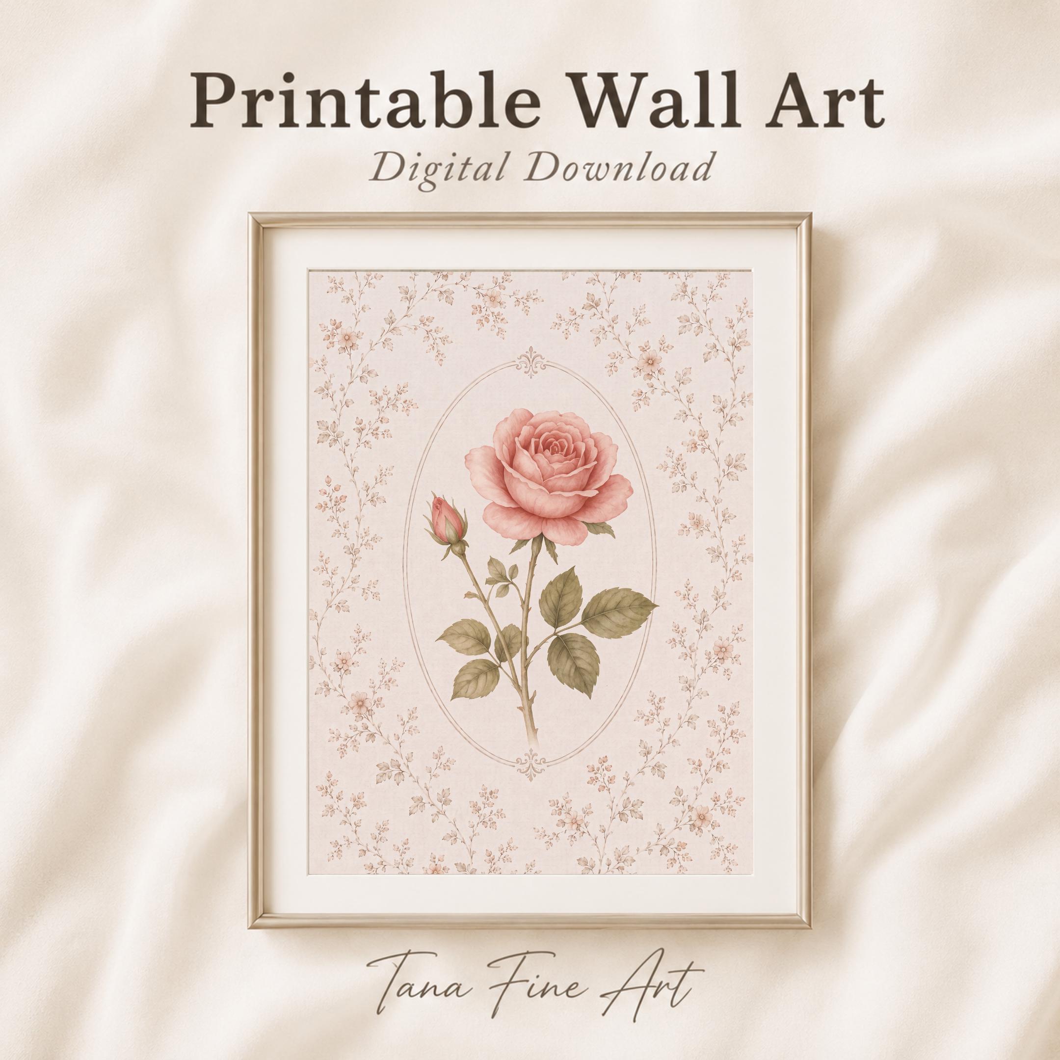 June Birth Month Flower Print | Rose Printable Wall Art | Vintage Botanical Gift Digital Download