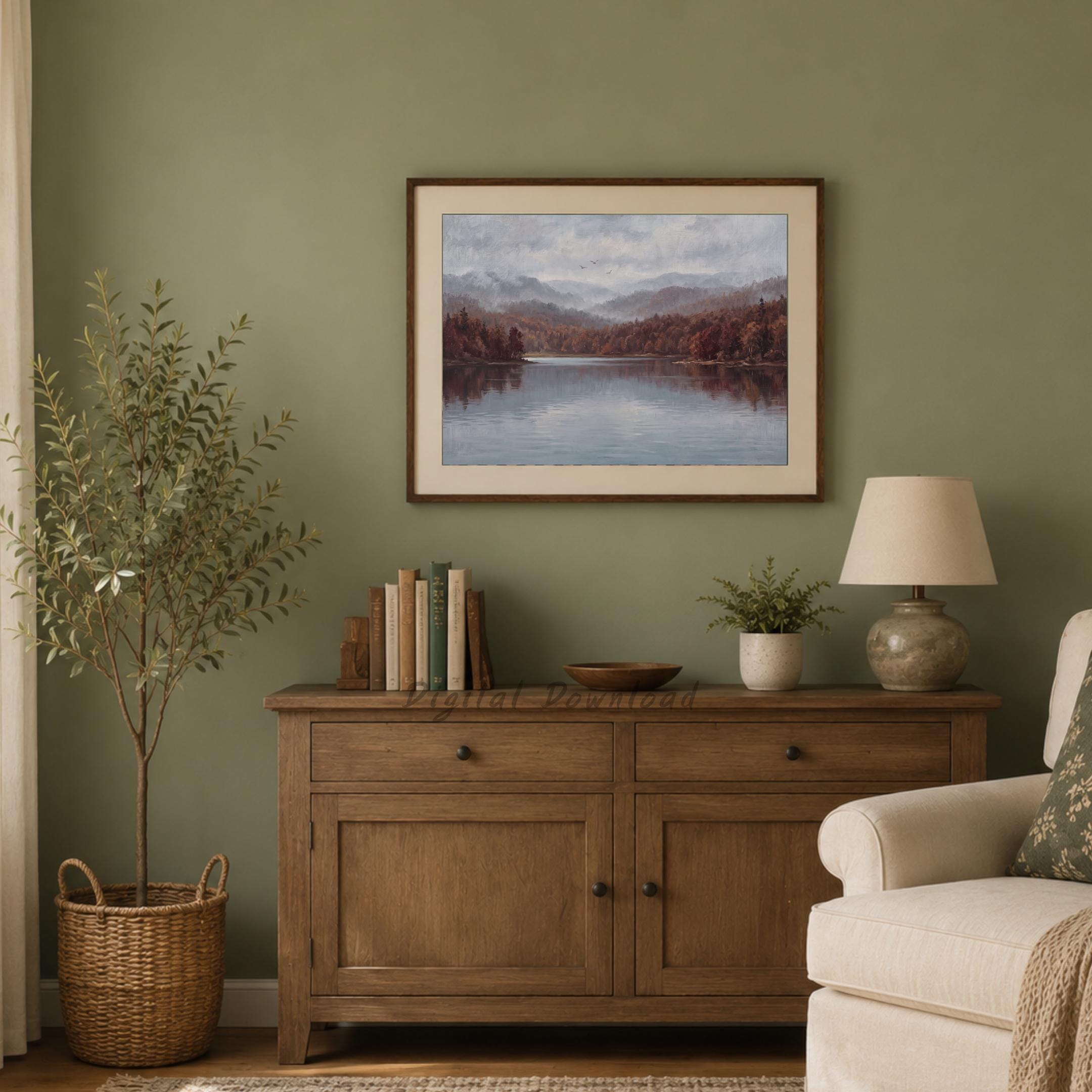 Autumn Lake Wall Art | Moody Fall Landscape Print | Vintage Nature Printable Digital Download — image 8