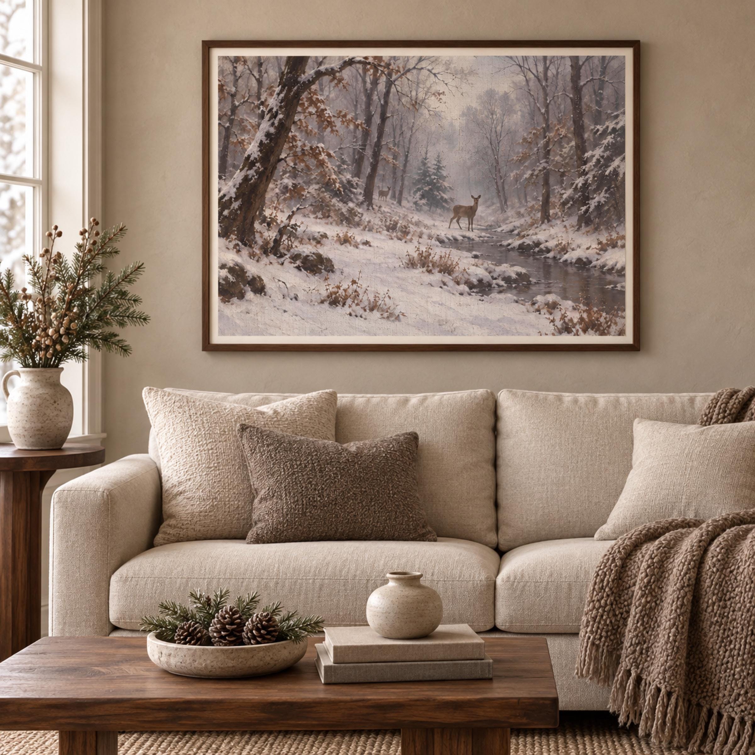 Deer beside the Snowy Forest Stream — image 4