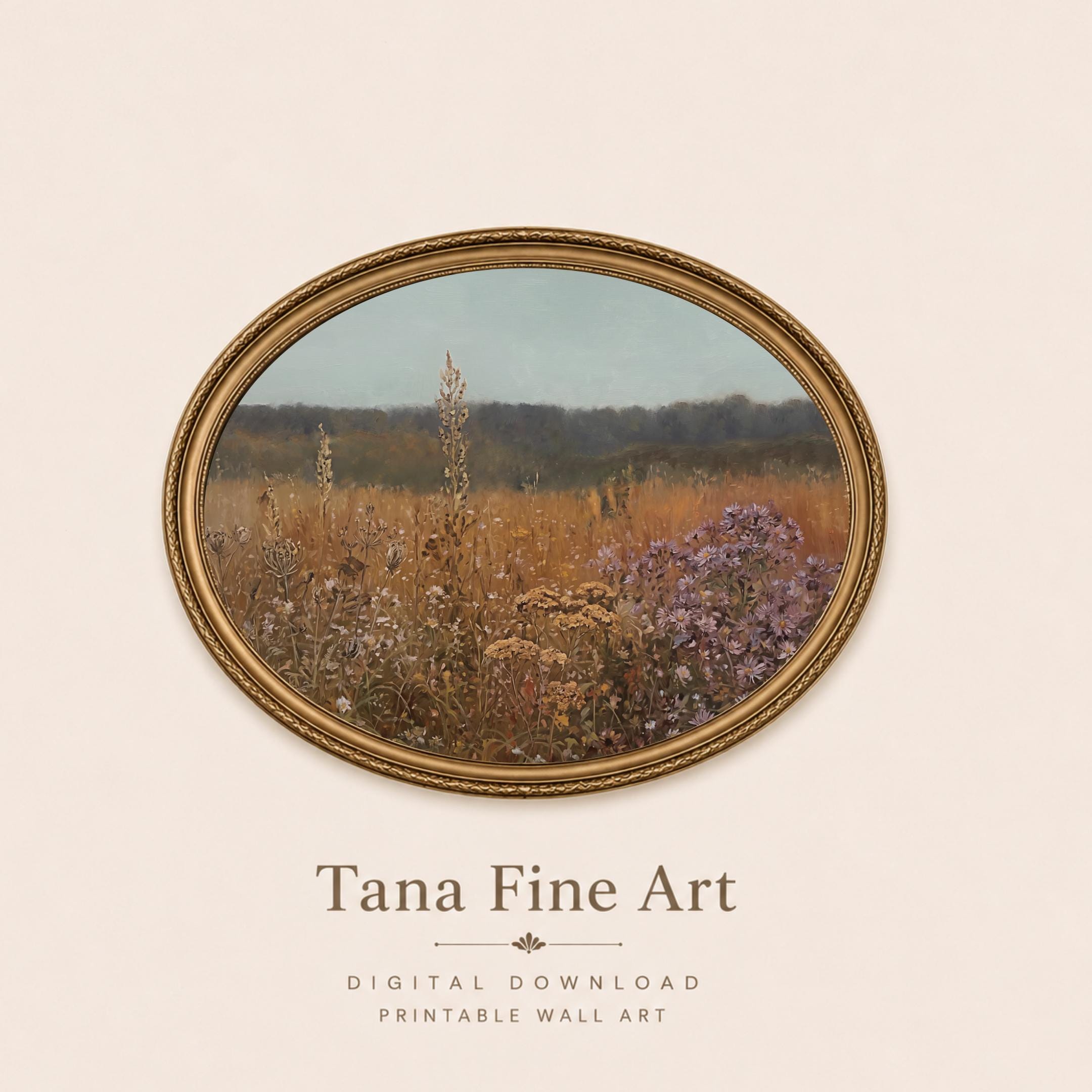 Fall Landscape Print, Autumn Meadow Wall Art, Vintage Wildflower Field Print (Digital Download) — image 4