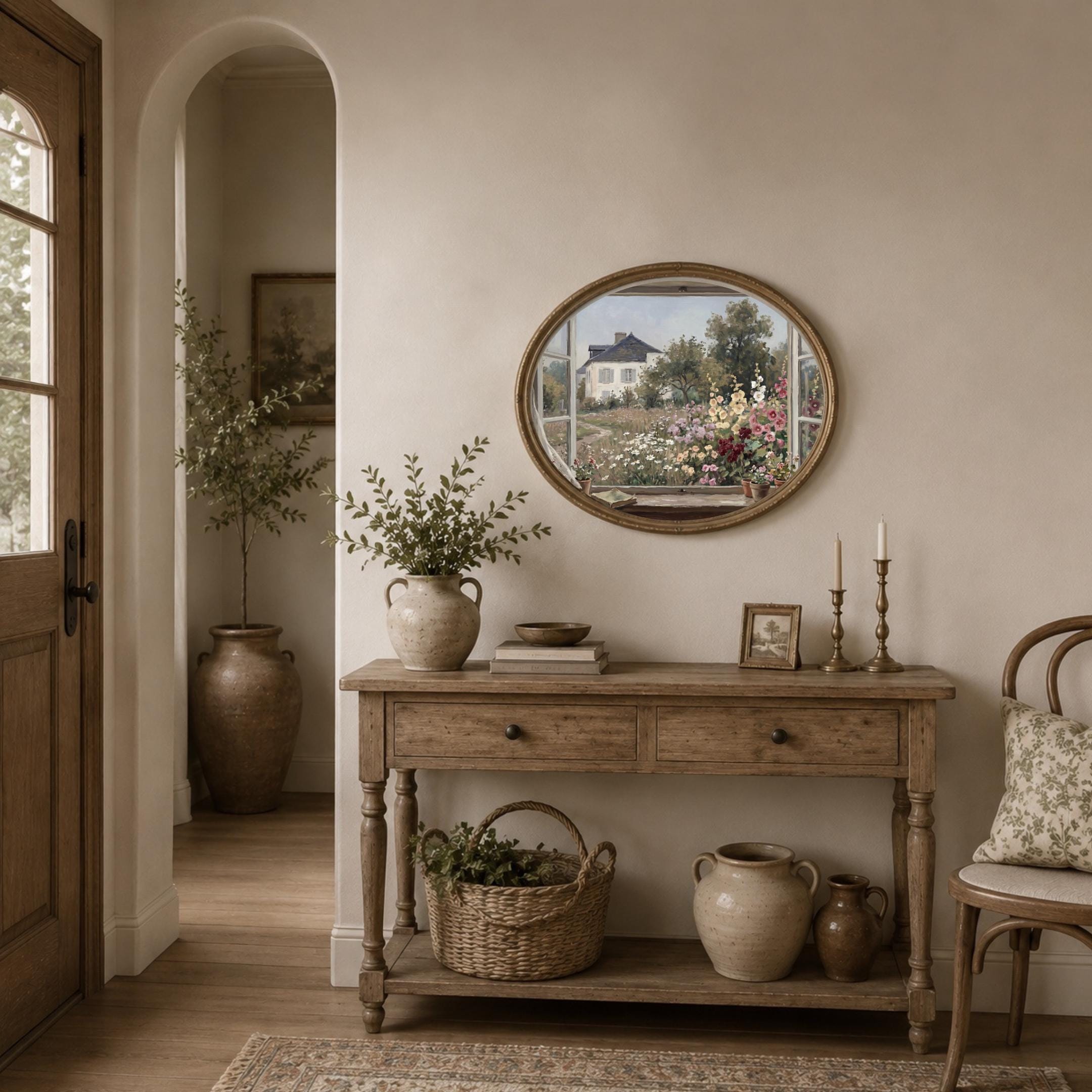 Cottage Window View Wall Art, Garden Floral Landscape, Vintage Painting Farmhouse Decor (Digital Download) — image 6