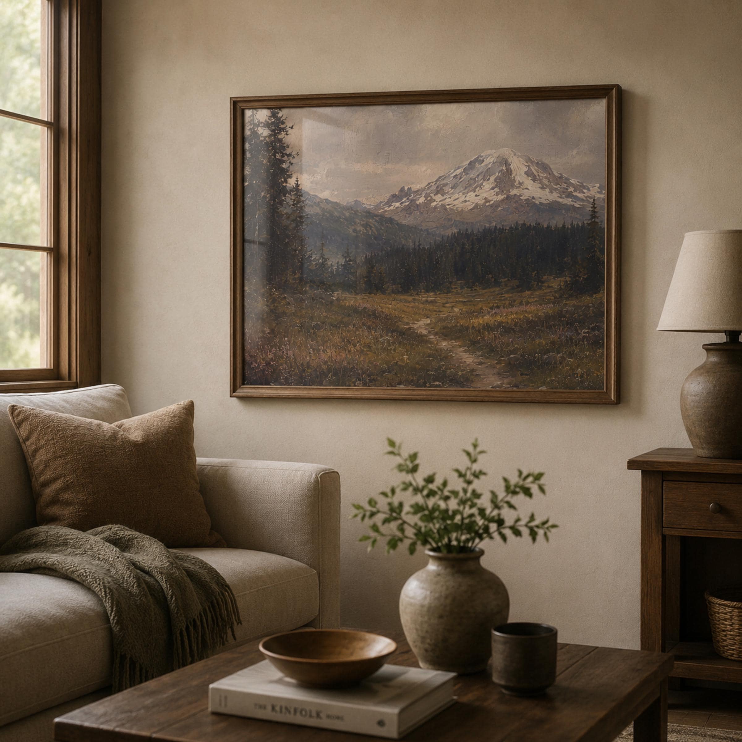 Mountain Landscape Wall Art | Mount Rainier Inspired Print | Moody Vintage Nature Digital Download — image 5