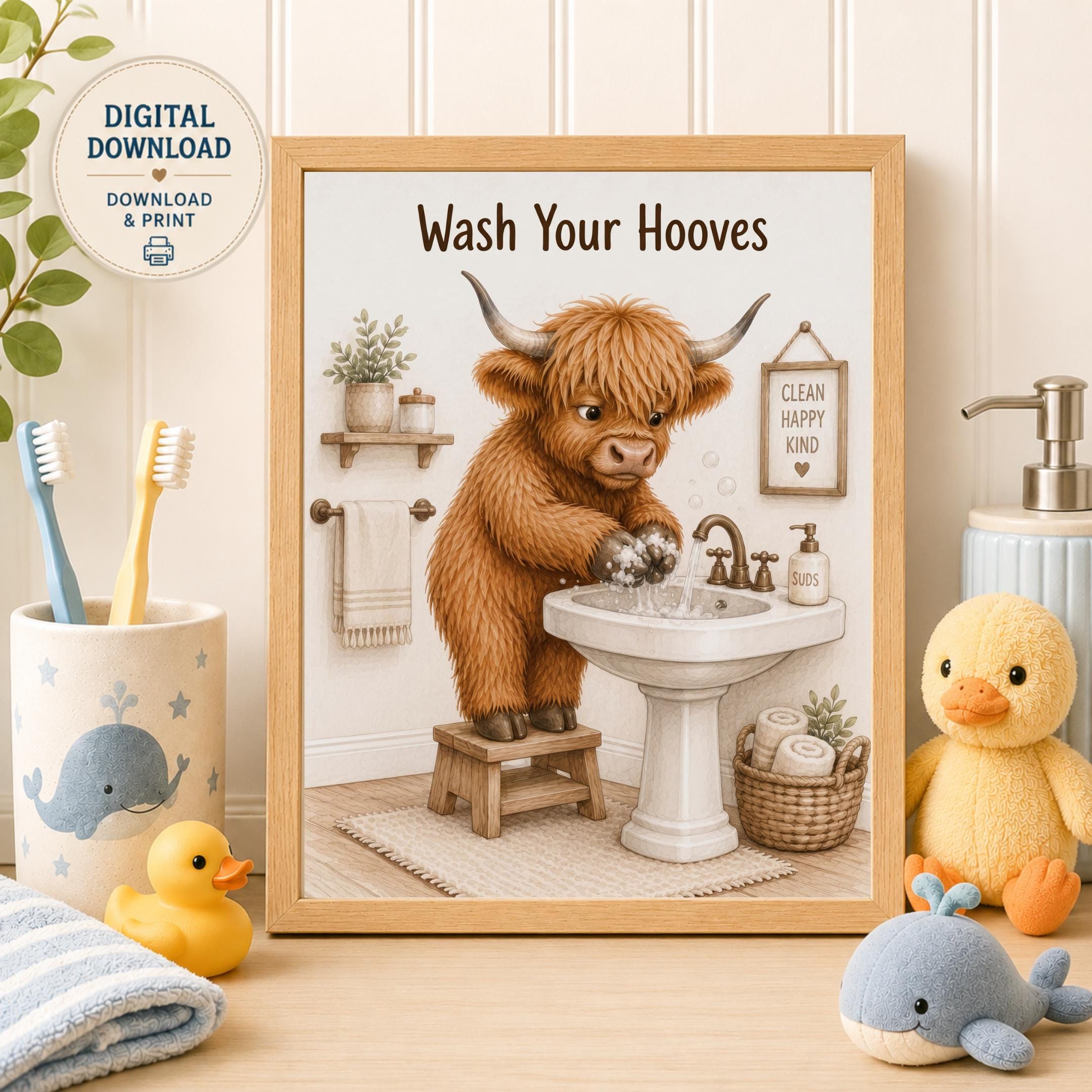 Highland Cow Boy Bathroom Prints Set of 4, Rustic Farmhouse Toilet Decor Digital Download — image 9
