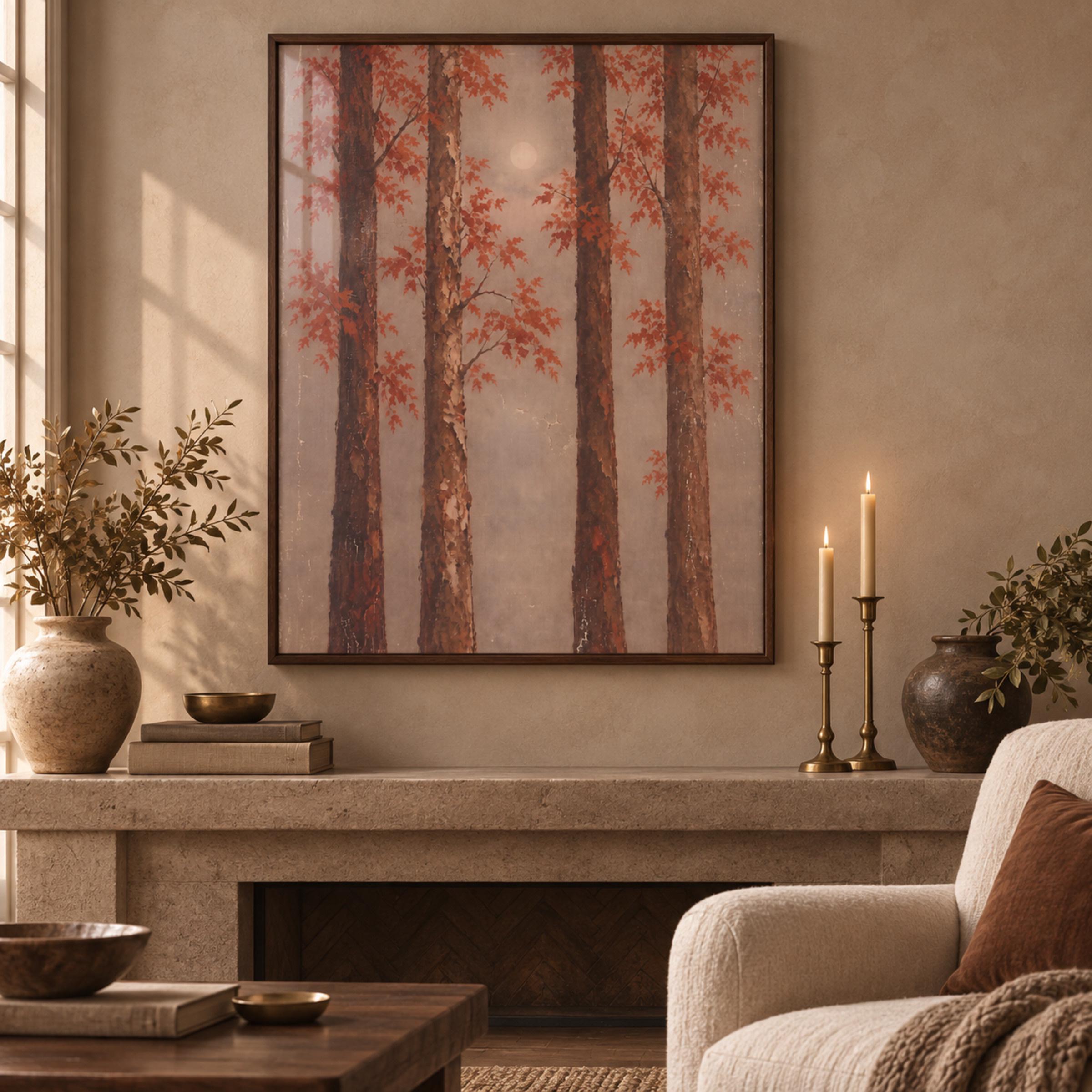 Autumn Forest Moon Printable Wall Art, Moody Fall Trees, Cottagecore Decor Digital Download — image 3