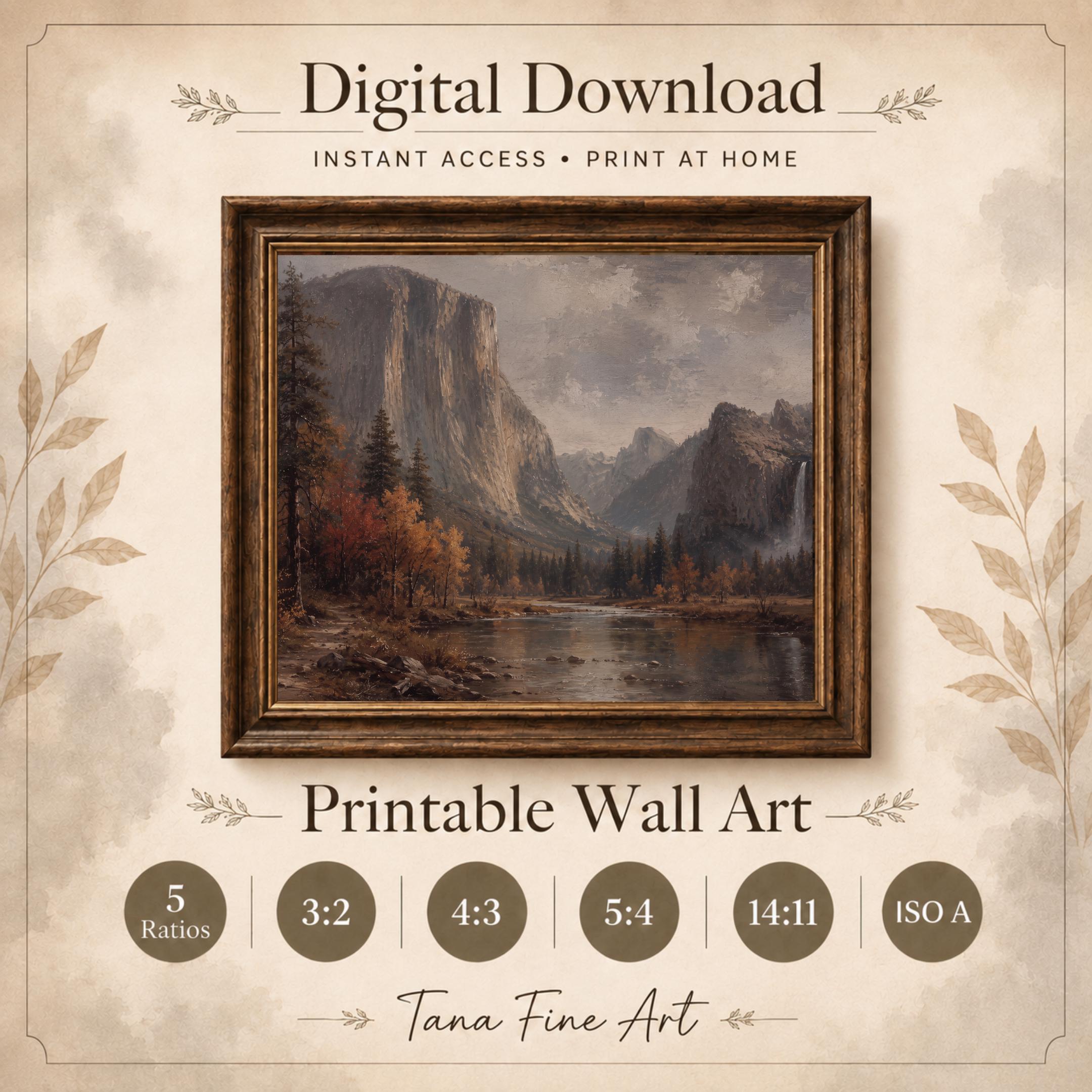 Mountain Landscape Wall Art | Yosemite Inspired Valley Print | Moody Vintage Landscape Digital Download — image 8