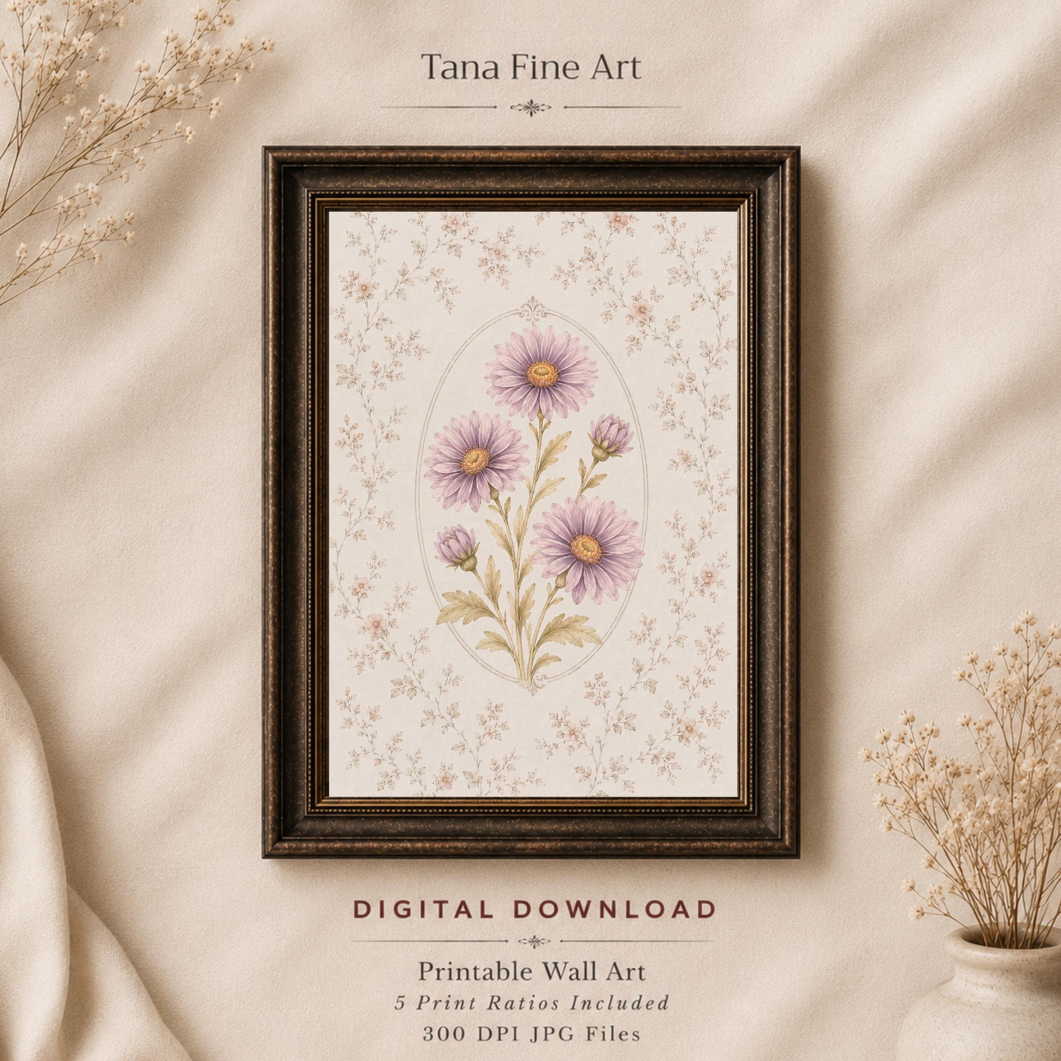 September Birth Month Flower Print | Aster Printable Wall Art | Vintage Botanical Gift Digital Download — image 4