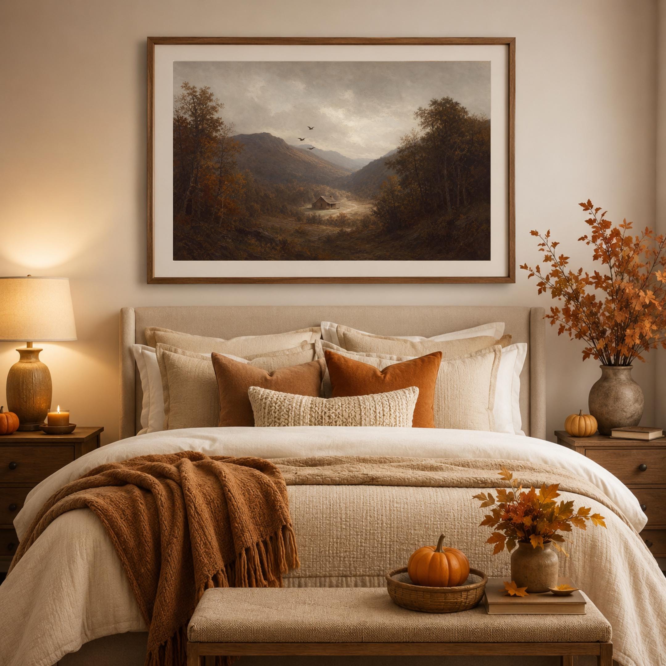 Moody Fall Mountain Cabin Printable Wall Art, Vintage Autumn Landscape Digital Download — image 7