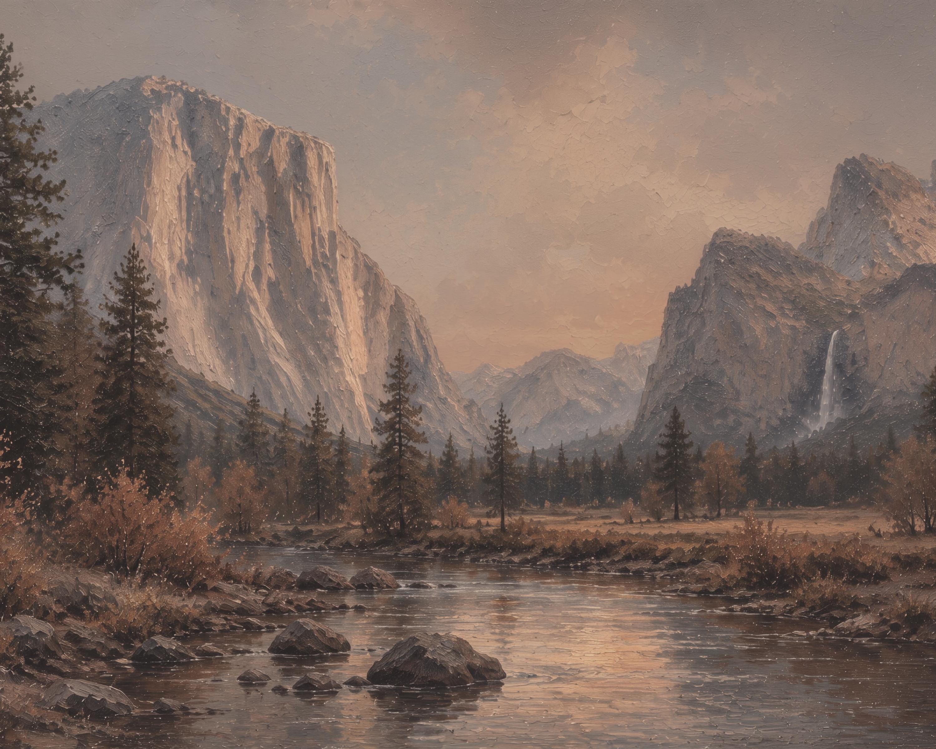 Mountain Landscape Wall Art | Vintage Yosemite Inspired | Moody River Valley Printable Digital Download — image 3