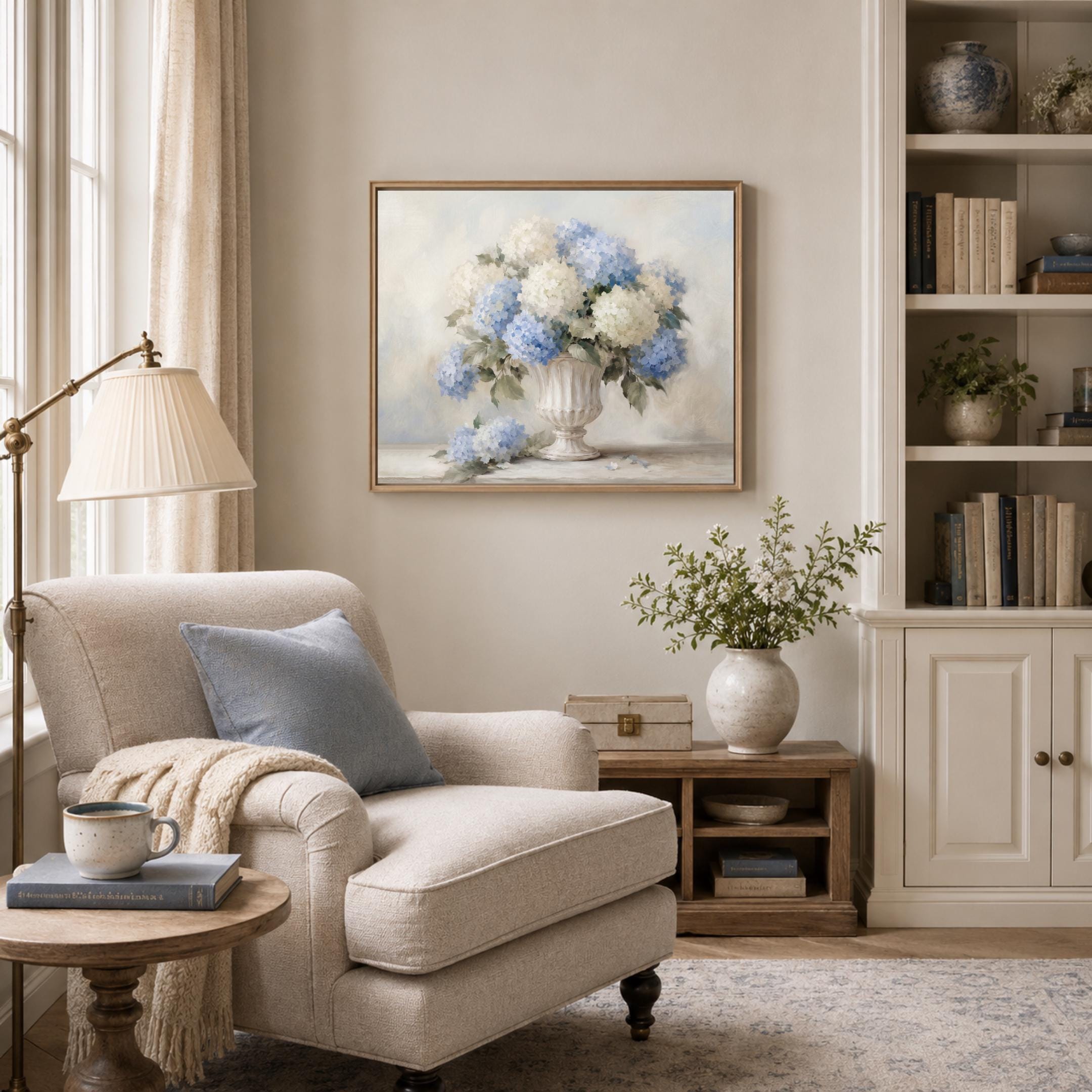 Vintage Blue Hydrangea Wall Art,  Neutral Floral in French Stone Urn (Digital Download) — image 5
