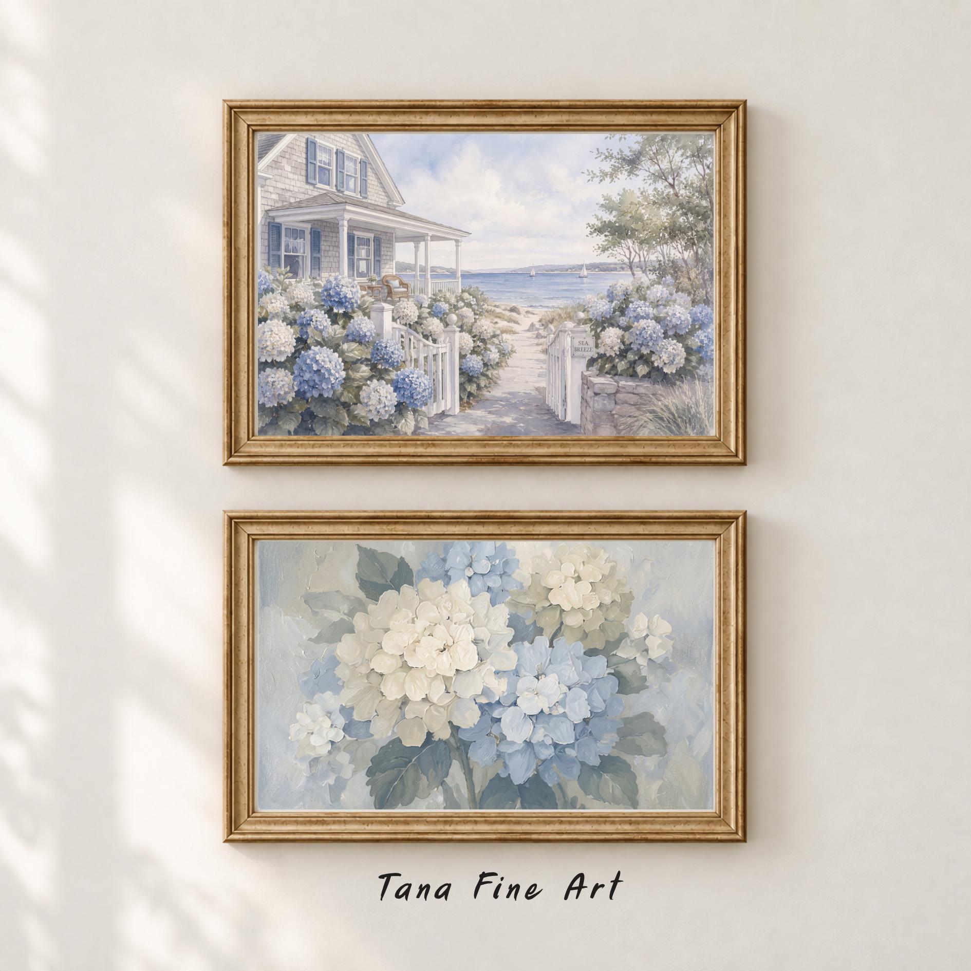 Coastal Hydrangea Gallery Wall Art Set, 9 Blue Cottage Printable Decor Prints Digital Download — image 4