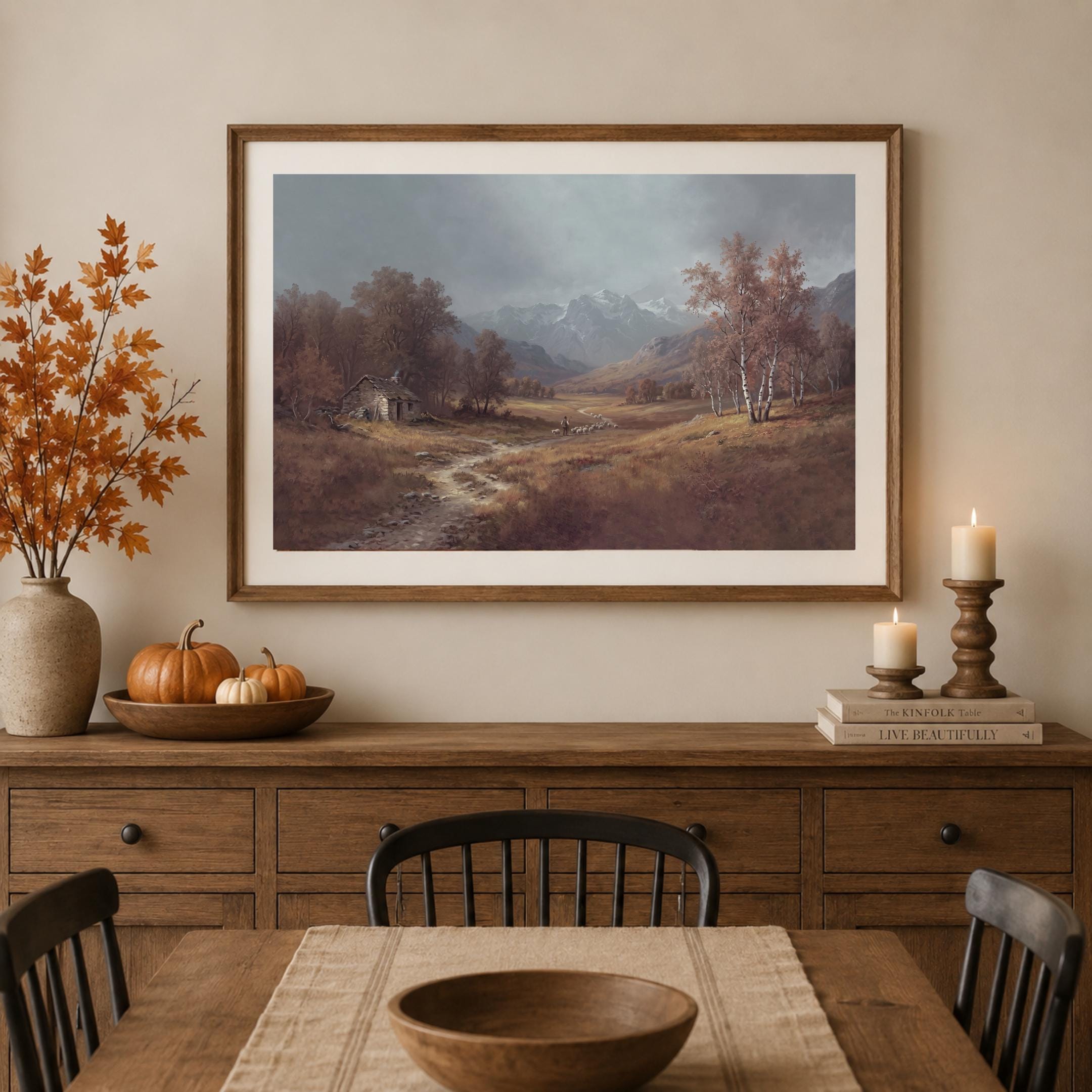 Moody Autumn Pastoral Landscape Mountain Wall Art, Farm Landscape Print (Digital Download) — image 6