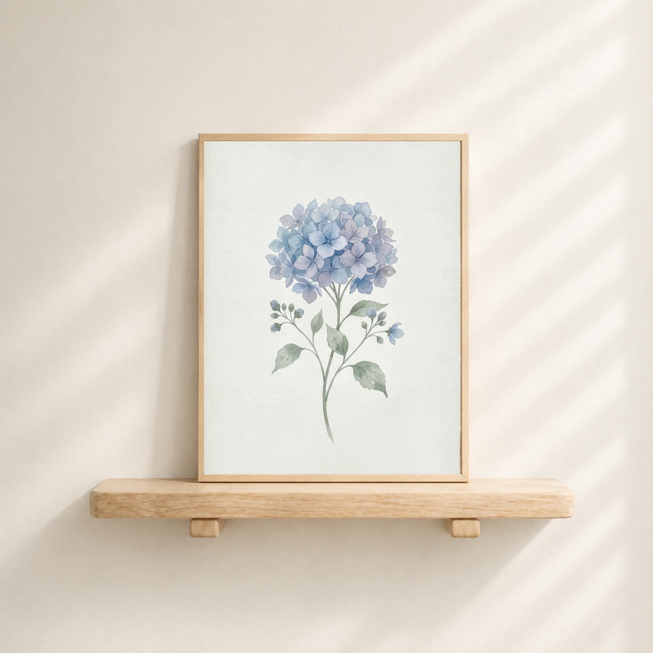 Blue Hydrangea Botanical Print, Minimal Watercolor Flower Wall Art, Soft Cottage Decor (Digital Download) — image 3