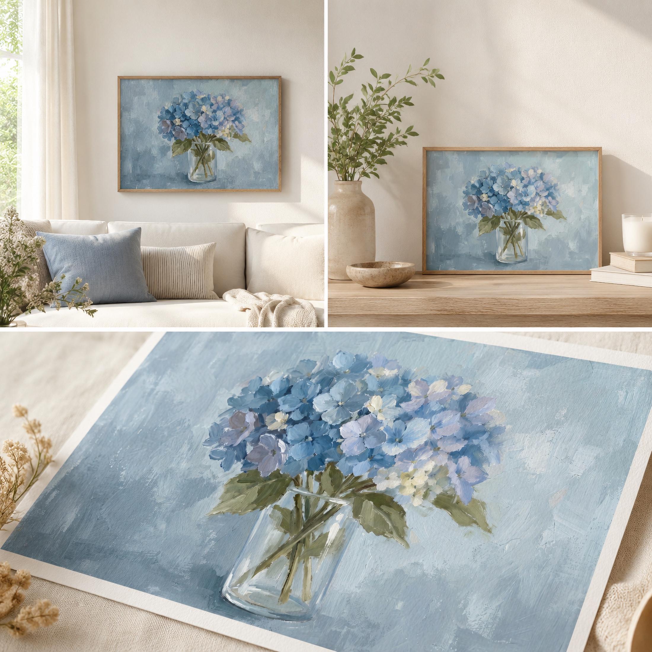 Blue Hydrangea Floral Painting Bathroom Print | French Country Vase Wall Art (Digital Download) — image 7