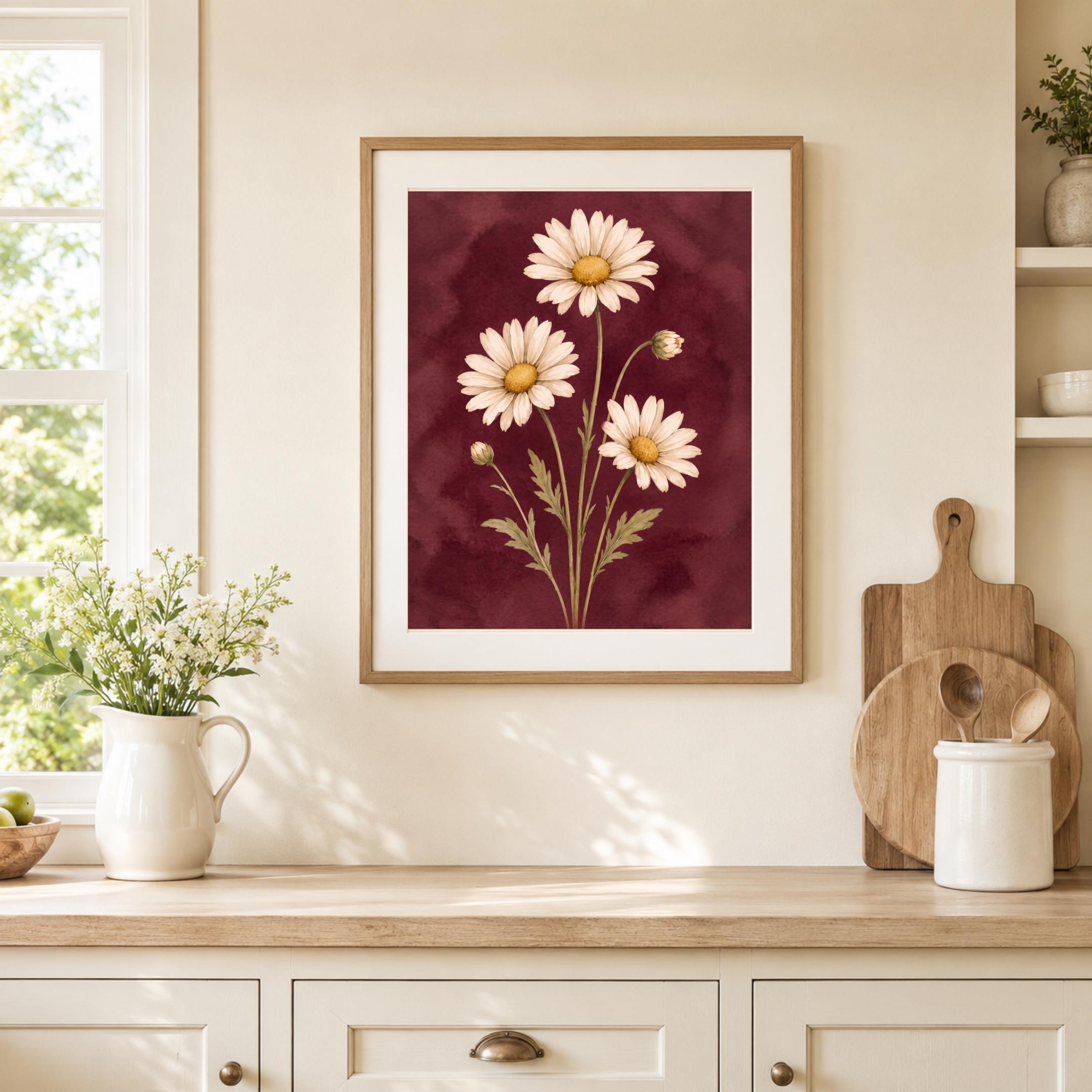 Moody April Birth Flower Print | Daisy Wall Art | Vintage Botanical Digital Download — image 6