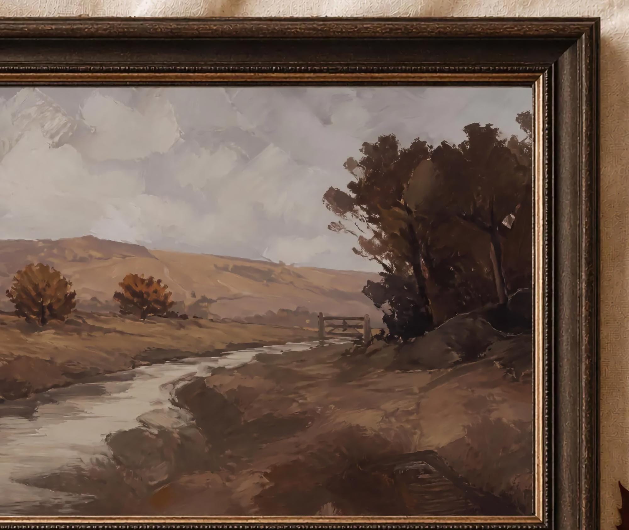 Autumn Landscape Wall Art | Fall Countryside Creek Print | Vintage Farmhouse Digital Download — image 2