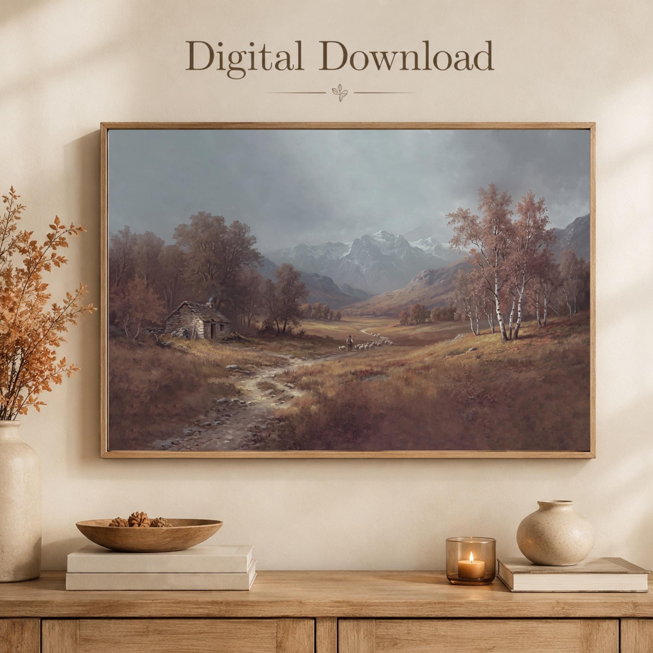 Moody Autumn Pastoral Landscape Mountain Wall Art, Farm Landscape Print (Digital Download) — image 8