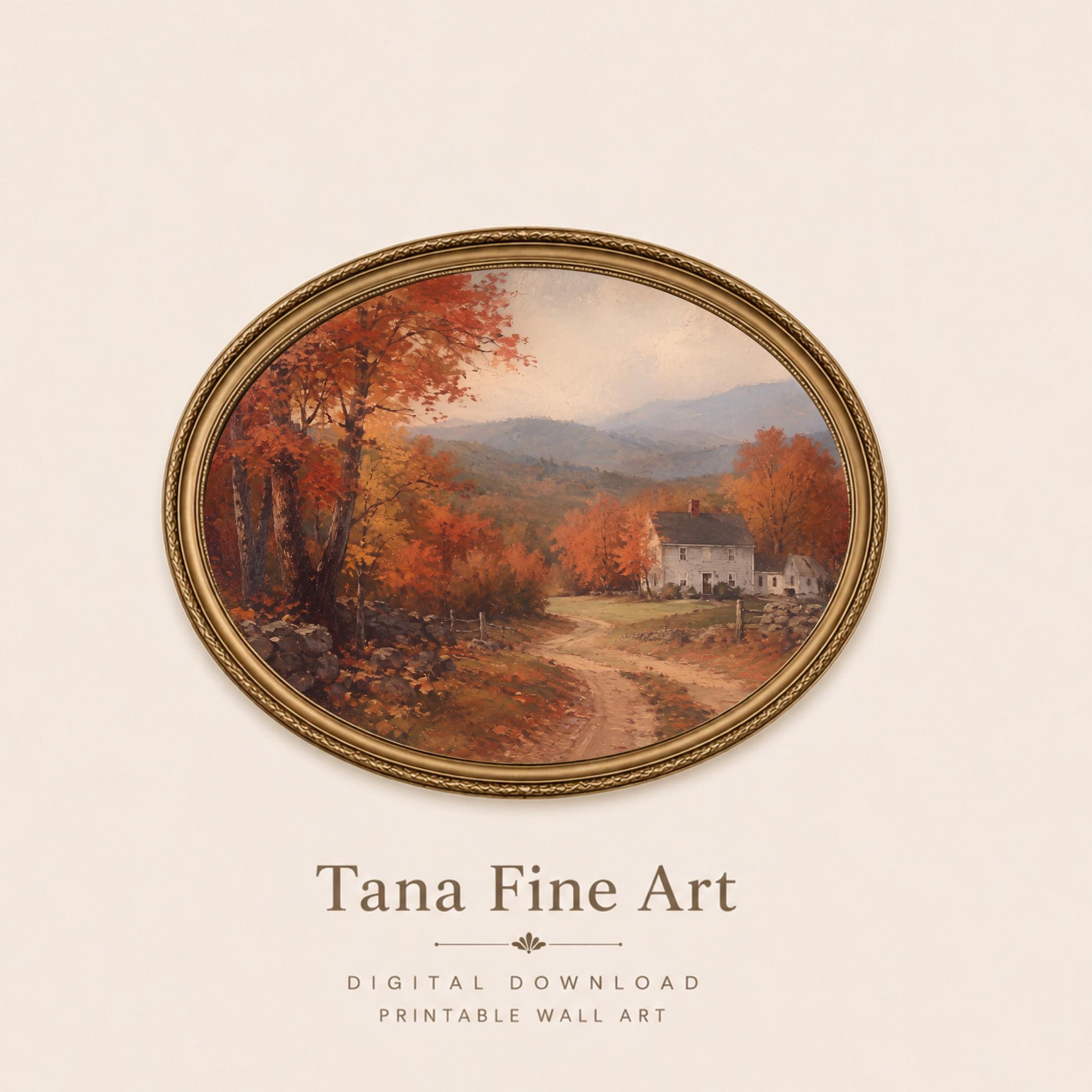 Vintage Fall Cottage Wall Art, New England Autumn Landscape, Rustic Farmhouse Decor Digital Download — image 9