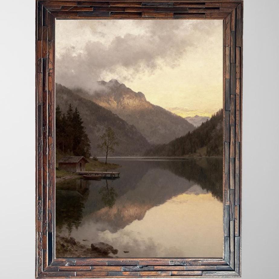 Mountain Cabin Lake Wall Art Print | Muted Landscape Printable | Rustic Nature Decor, Digital Download — image 4