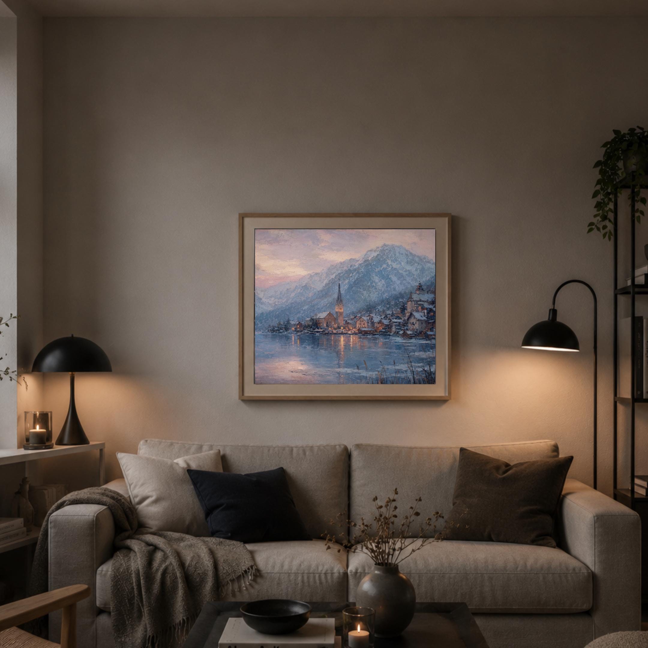 Hallstatt-Inspired Lake at a Pink Winter Horizon — image 6