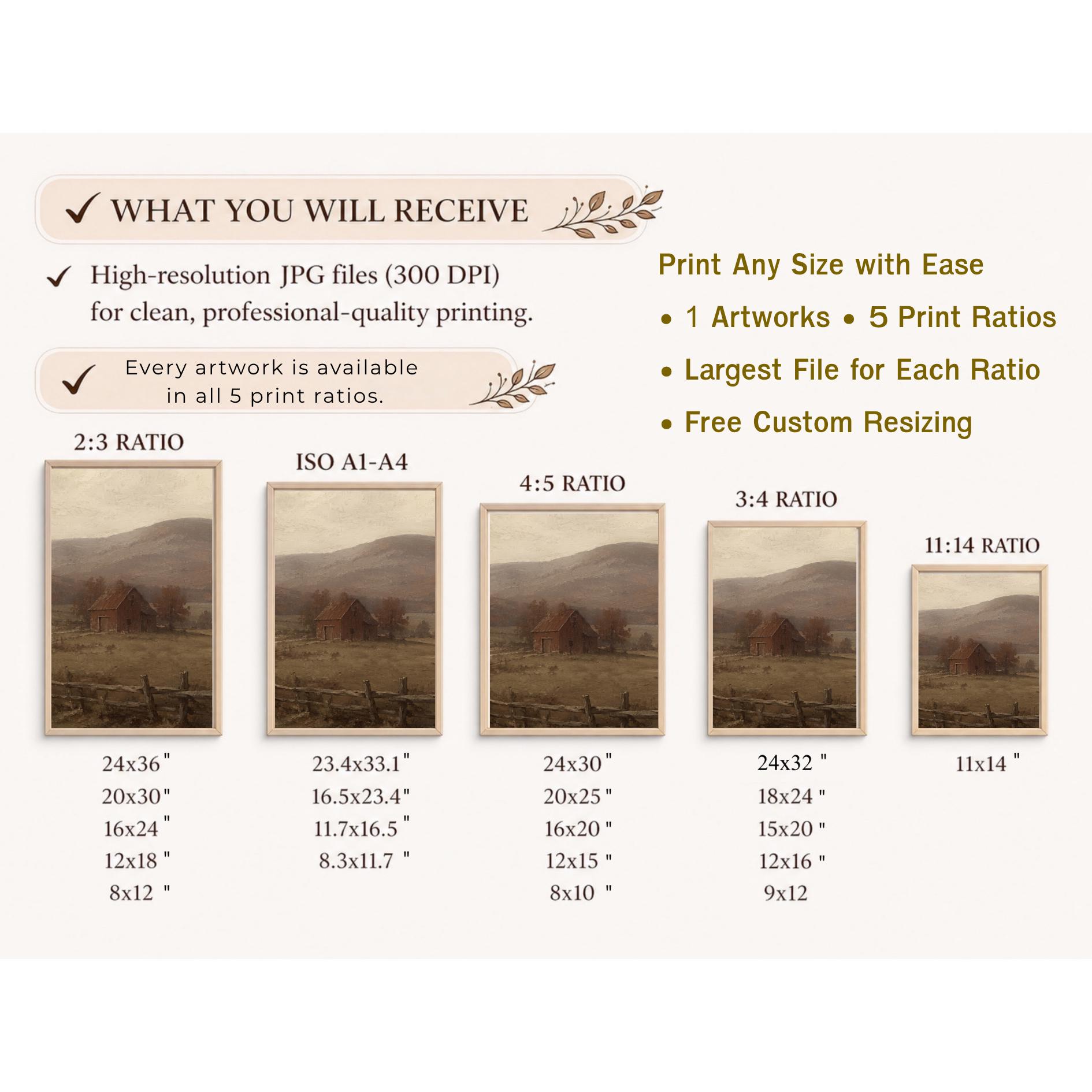 Rustic Barn Field Printable Wall Art, Neutral Farmhouse Landscape, Country Cottage Decor Digital Download — image 9