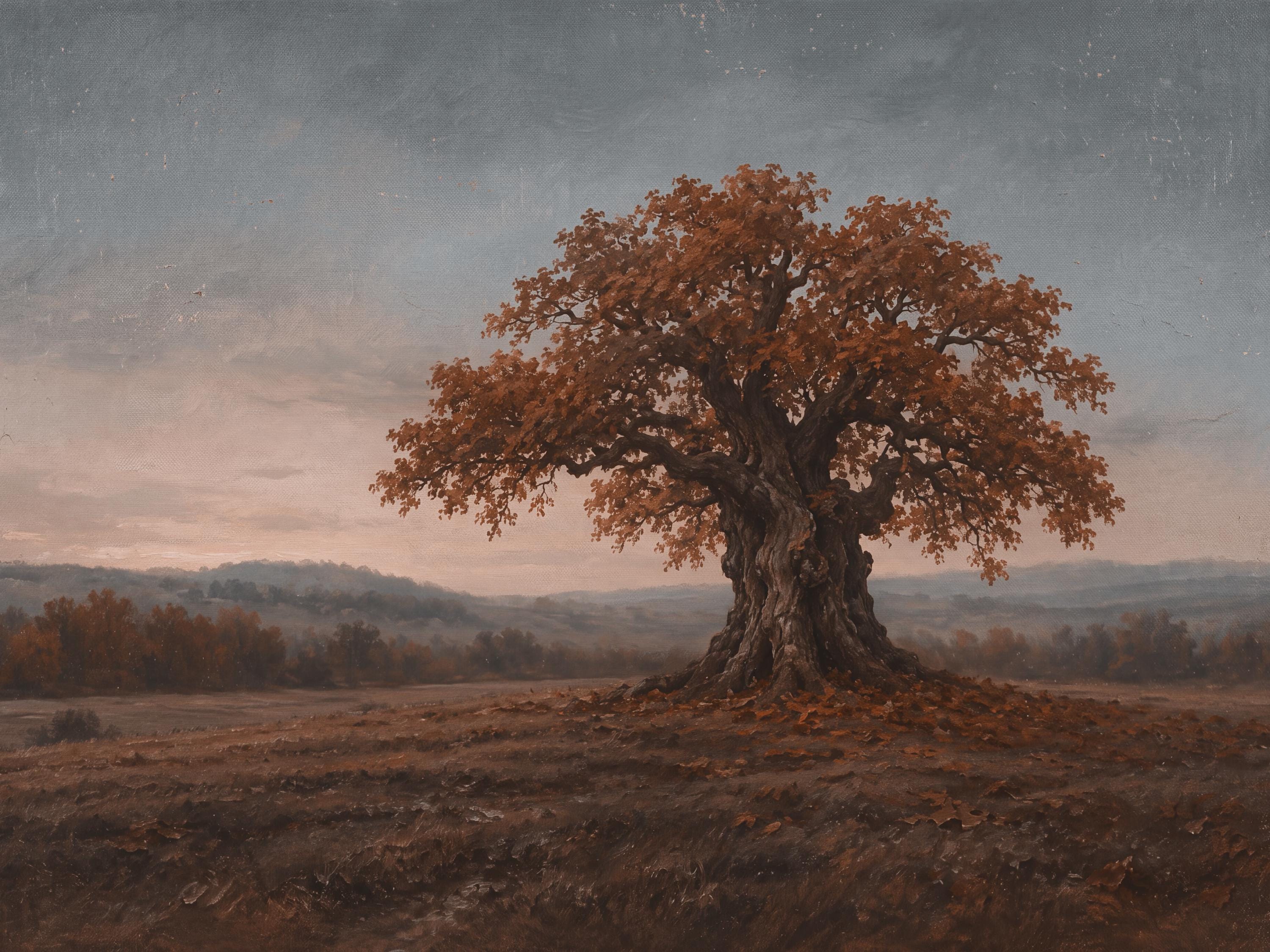 Autumn Oak Tree Printable Wall Art, Moody Fall Landscape, Rustic Farmhouse Decor Digital Download — image 4