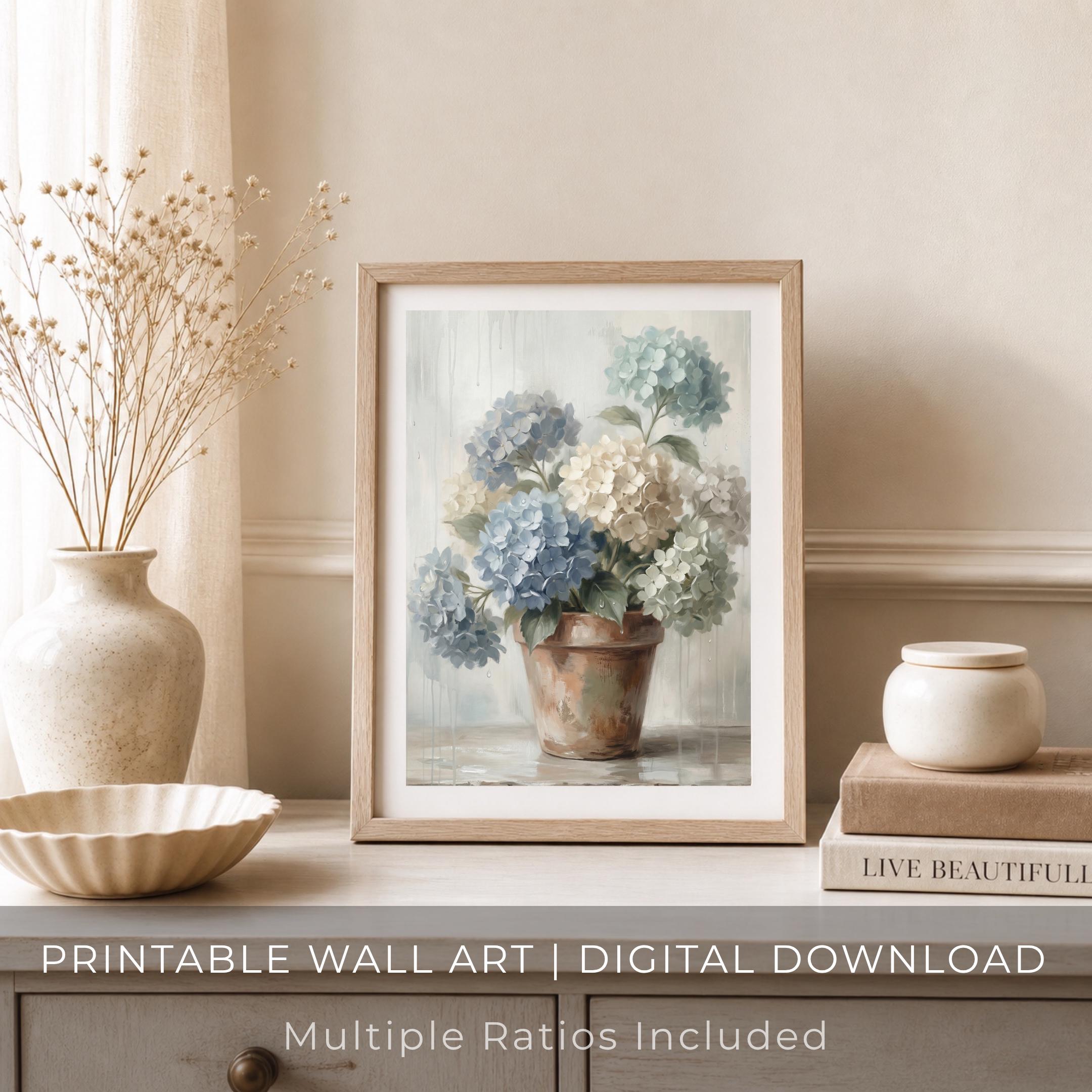 Blue Hydrangea Wall Art Printable | French Country Floral Painting Decor (Digital Download)