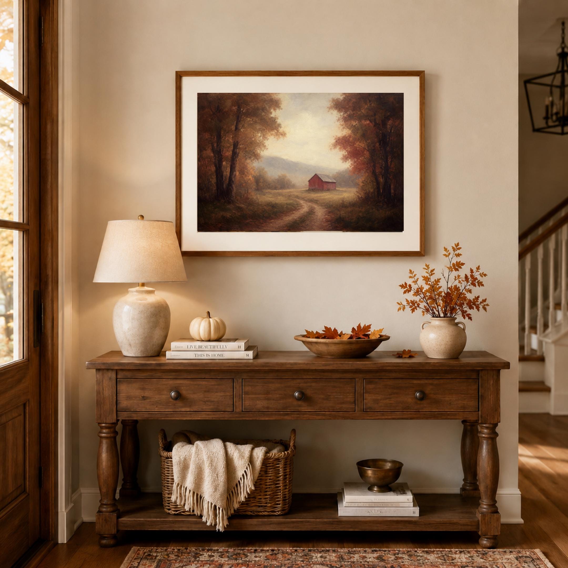 Moody Fall Barn Forest Landscape Wall Art | Vintage Autumn Print | Rustic Printable Digital Download — image 8