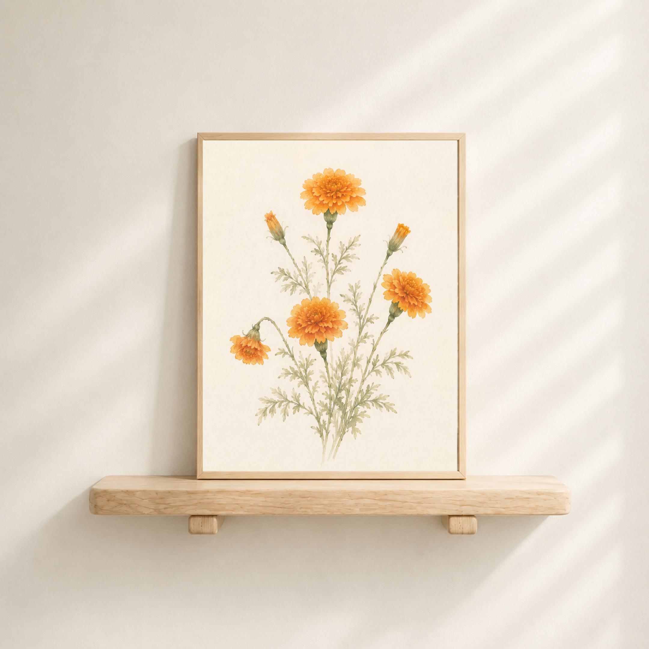 Marigold Printable Wall Art | October Birth Flower Print | Orange Botanical Gift Decor Digital Download — image 3