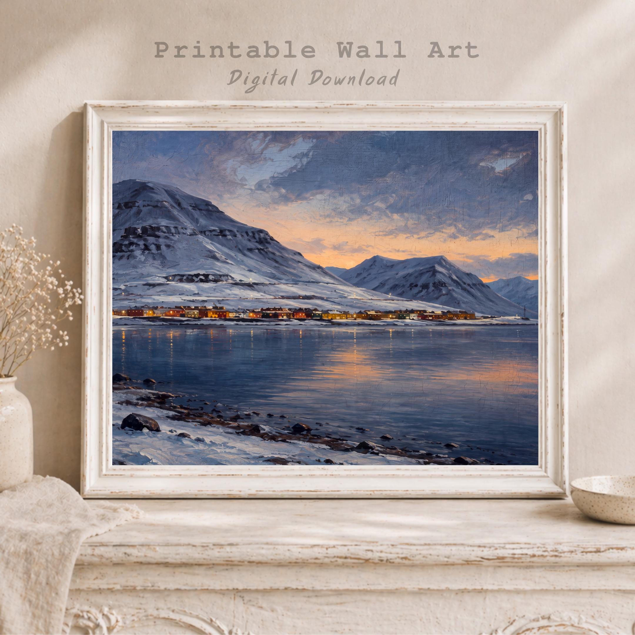 Svalbard-Inspired Village at Winter Twilight — image 7