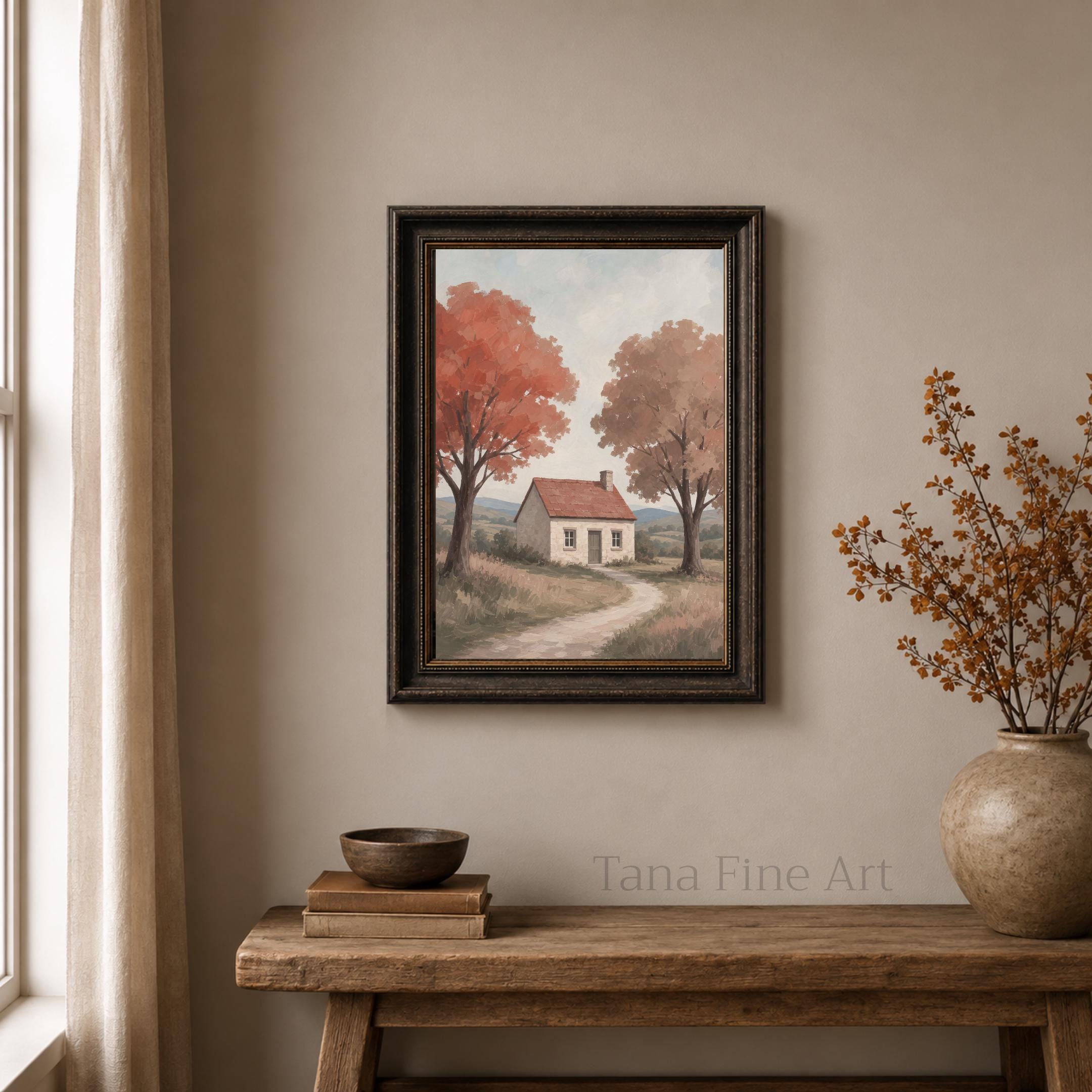 Fall Cottage Wall Art | Autumn House Landscape Print | Printable Digital Download Decor — image 4