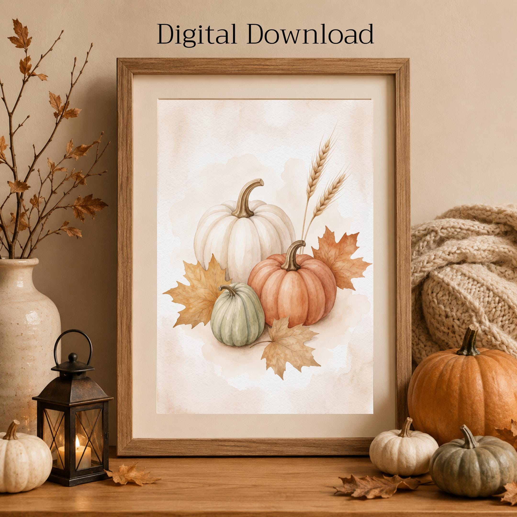 Pumpkin Printable Wall Art | Fall Harvest Botanical Print | Autumn Digital Download Decor