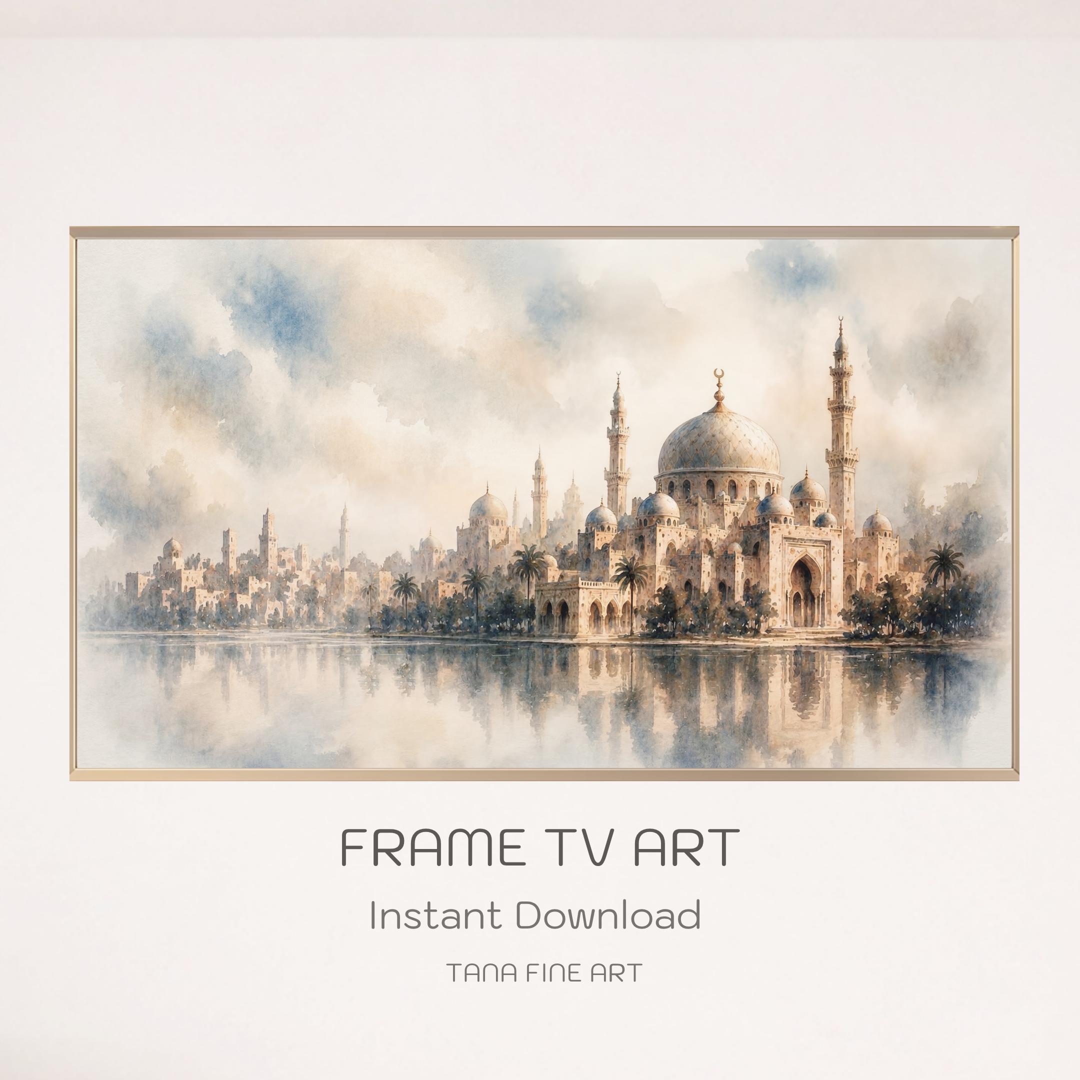 Neutral Islamic Frame TV Art | Mosque Skyline Digital Download