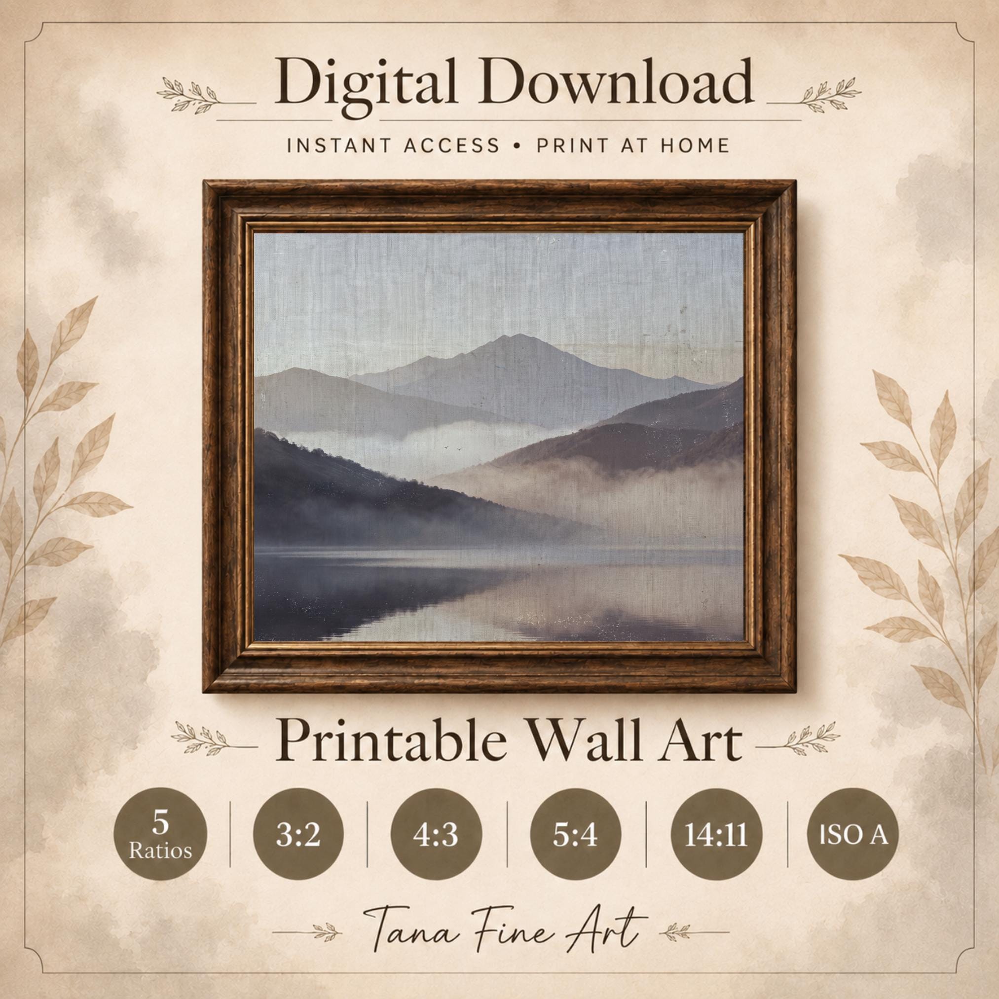 Misty Mountain Lake Printable Wall Art, Moody Neutral Landscape, Serene Bedroom Decor Digital Download — image 8