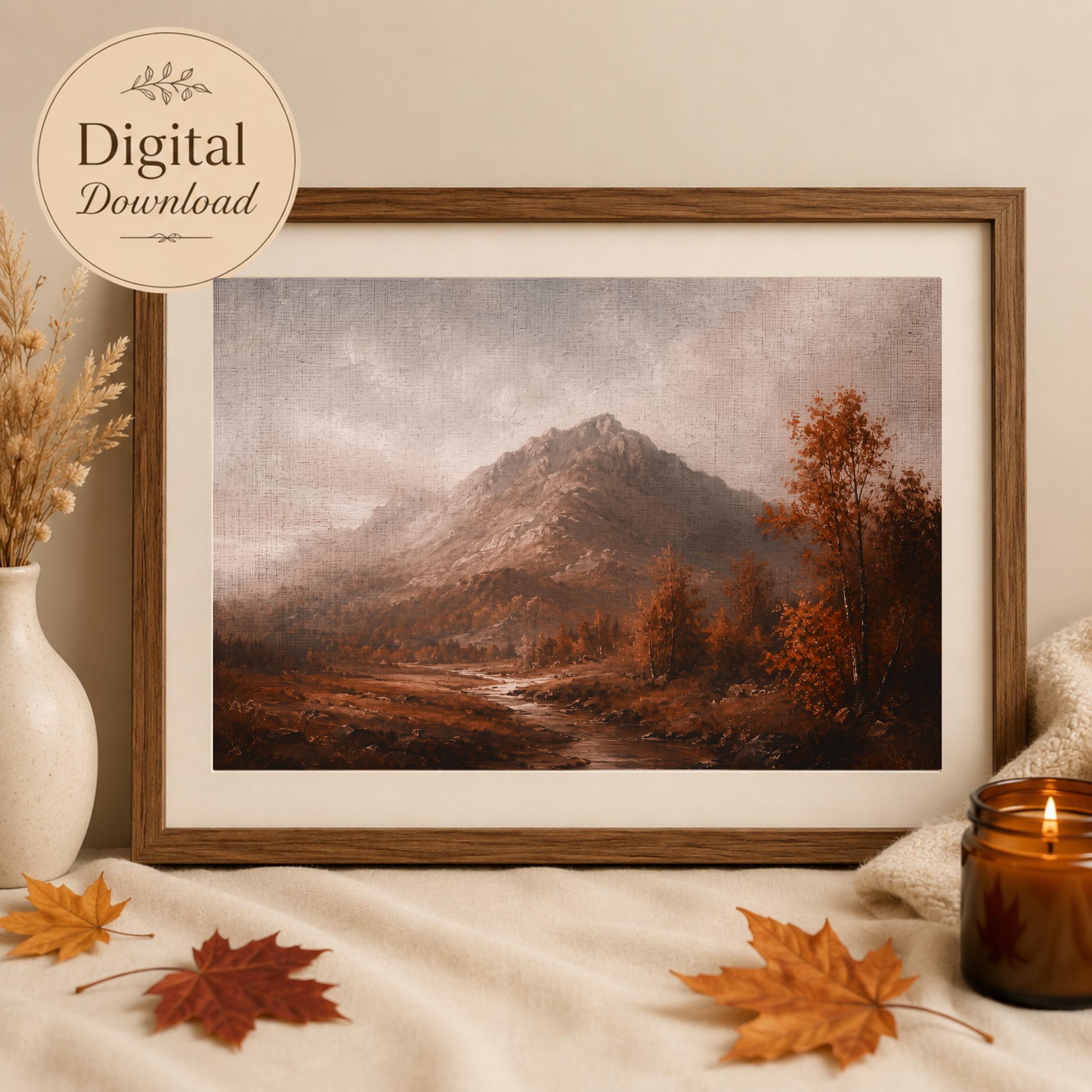 Moody Fall Mountain Wall Art | Autumn Landscape Print | Vintage Landscape Digital Download — image 6