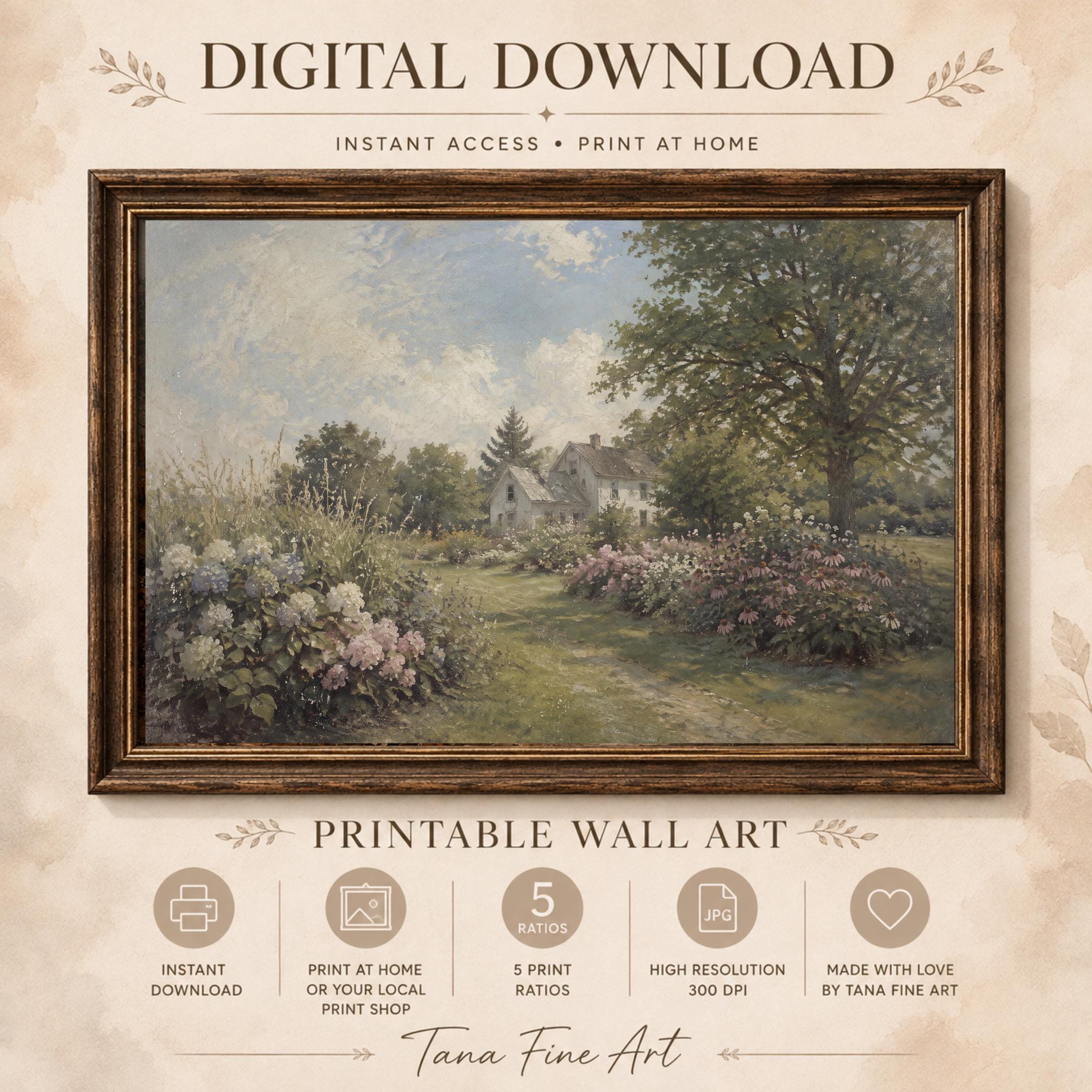 Vintage American Cottage Garden Printable Wall Art, Wildflower Landscape, Rustic Farmhouse Country Home Decor — image 8
