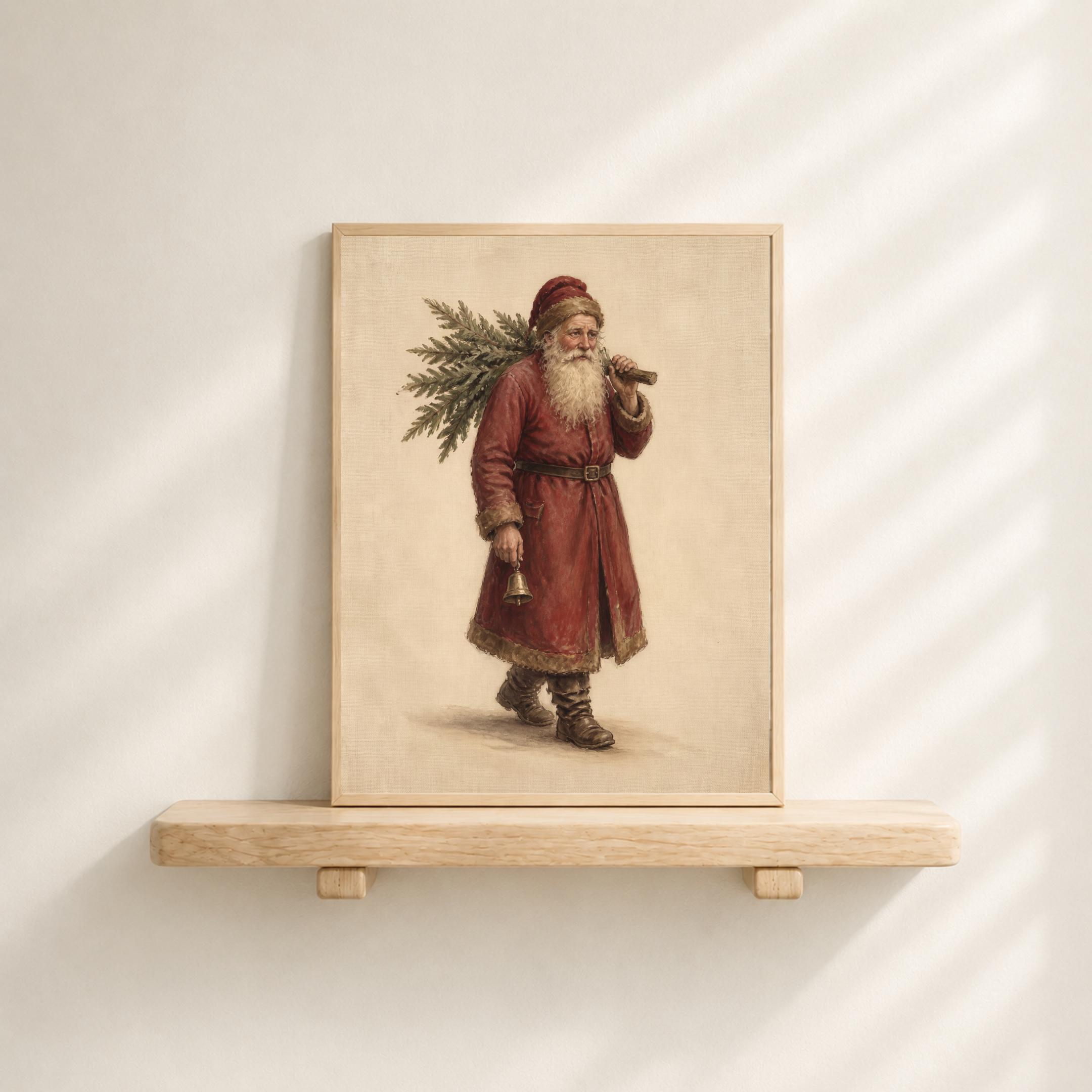 Vintage Santa Carrying Christmas Tree Printable Wall Art, Old World Holiday Digital Download — image 4