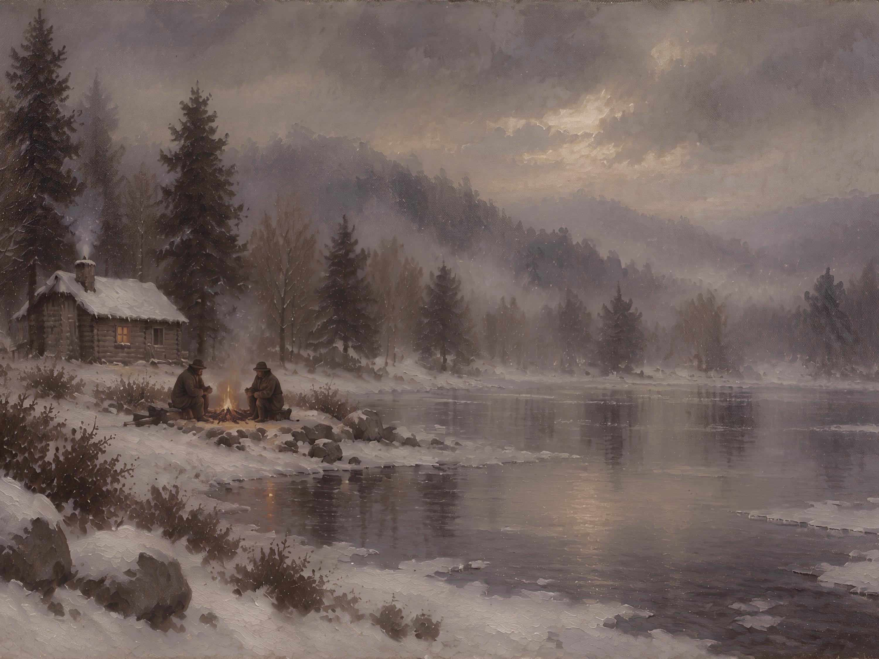 Campfire beside the Winter Lake Cabin — image 9