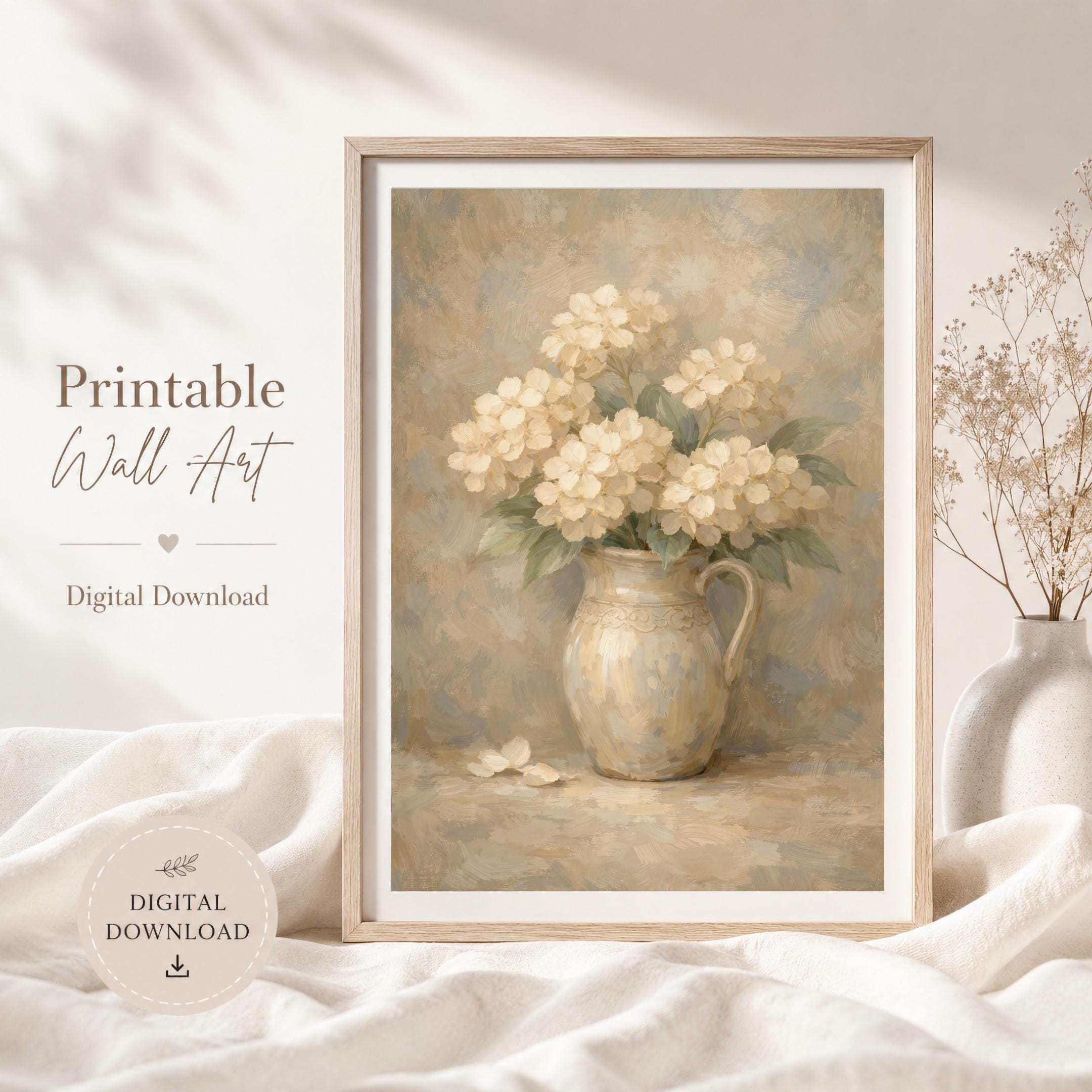 Vintage Hydrangea Wall Art Printable |  Flower in Jug | Farmhouse Floral Decor (Digital Download) — image 3