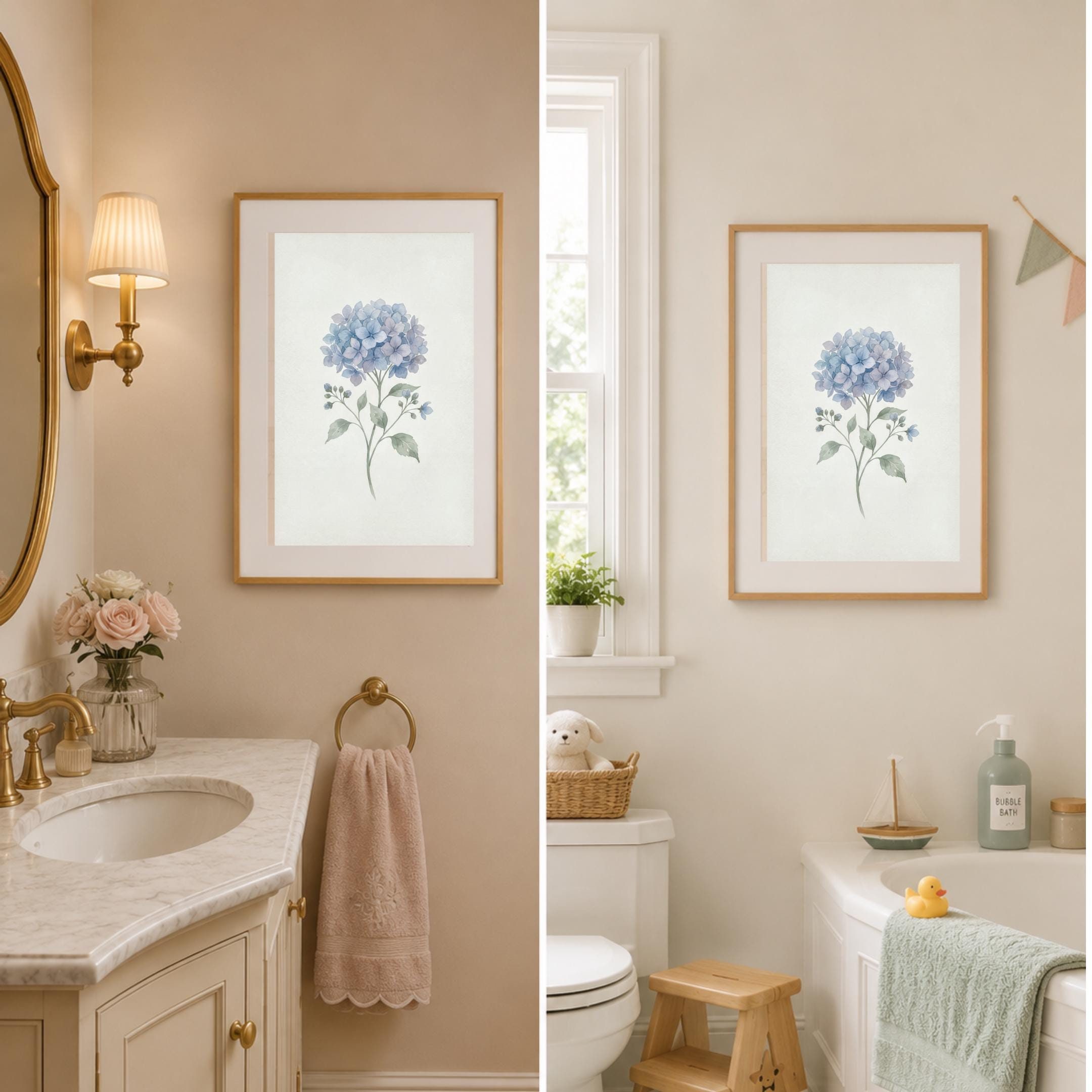 Blue Hydrangea Botanical Print, Minimal Watercolor Flower Wall Art, Soft Cottage Decor (Digital Download) — image 9