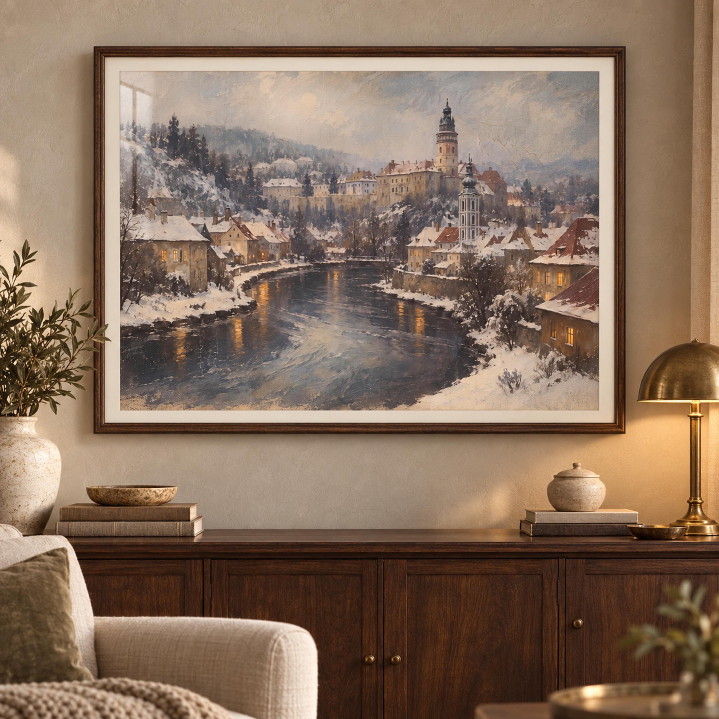 Winter River in a Czech-Inspired Town — image 3