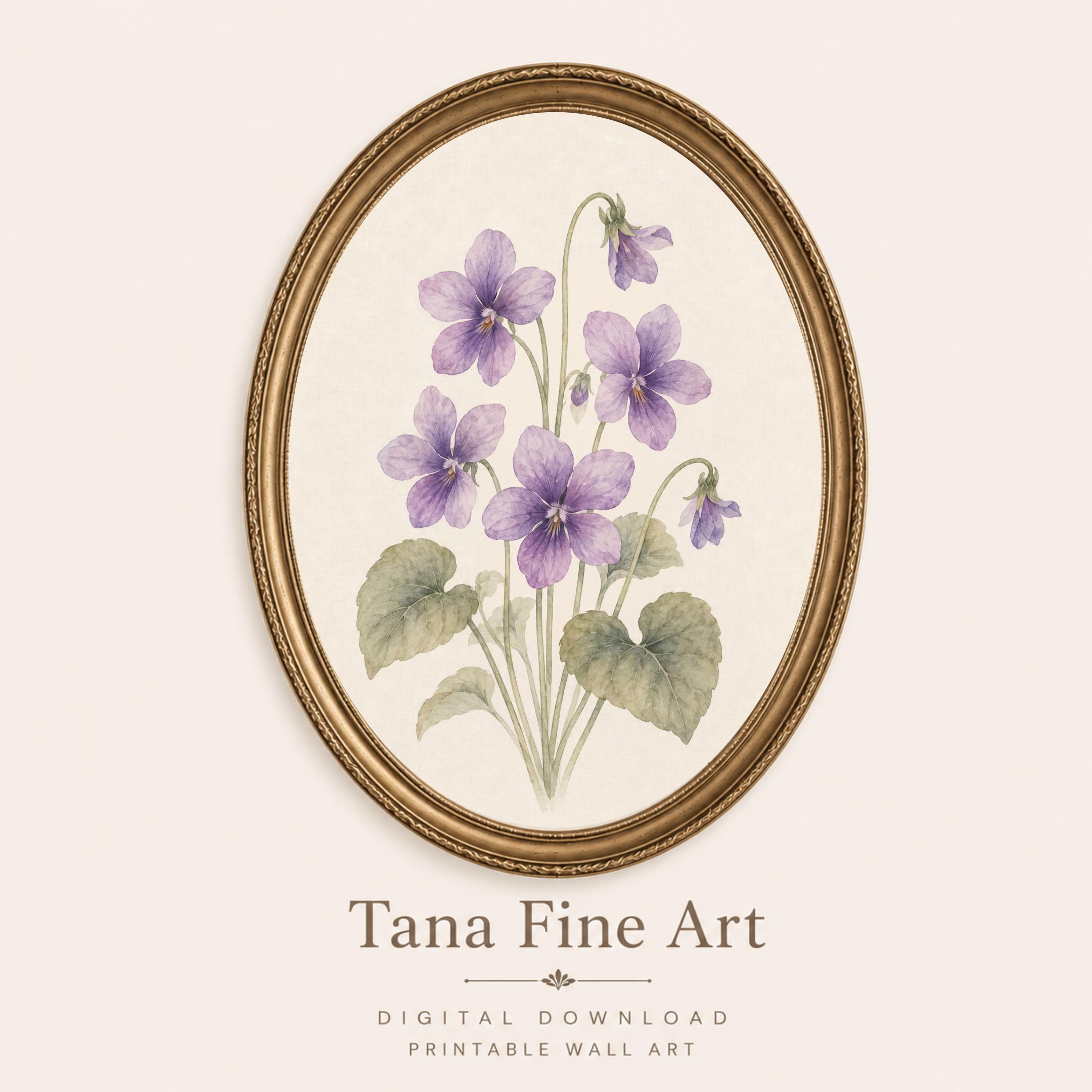 February Birth Flower Print | Violet Printable Wall Art | Purple Botanical Gift Decor Digital Download